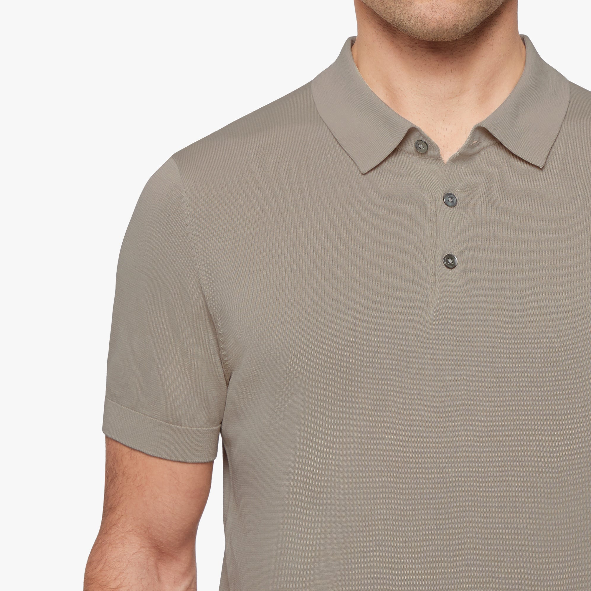 Cotton Silk Button Polo Mink Mens