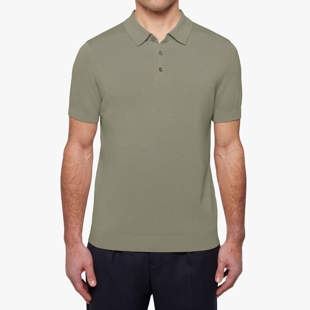 Cotton Silk Button Polo Sage