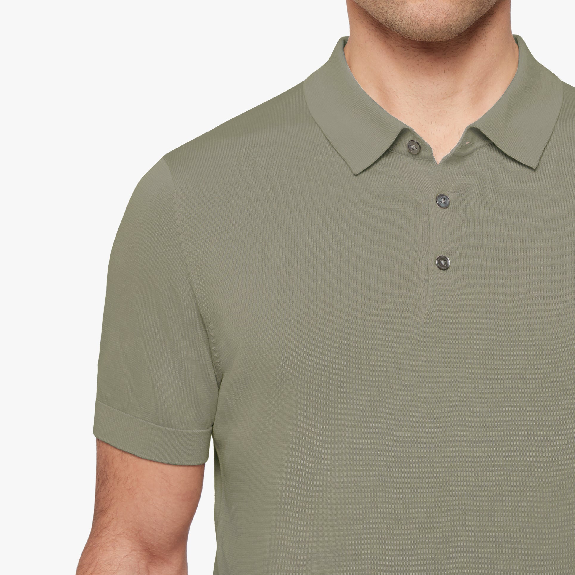 Cotton Silk Button Polo Sage Mens