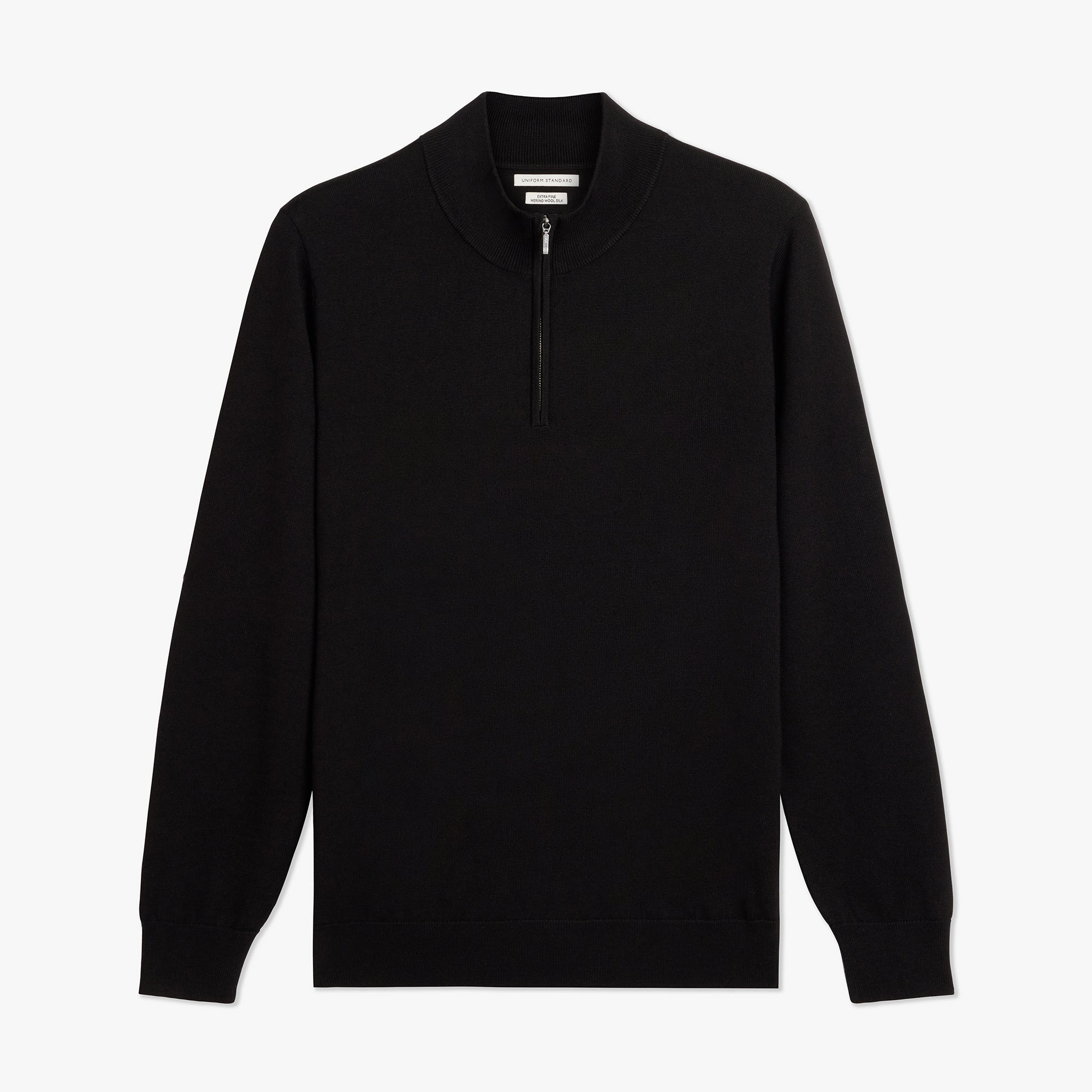 Merino Wool Silk Half Zip Black Mens