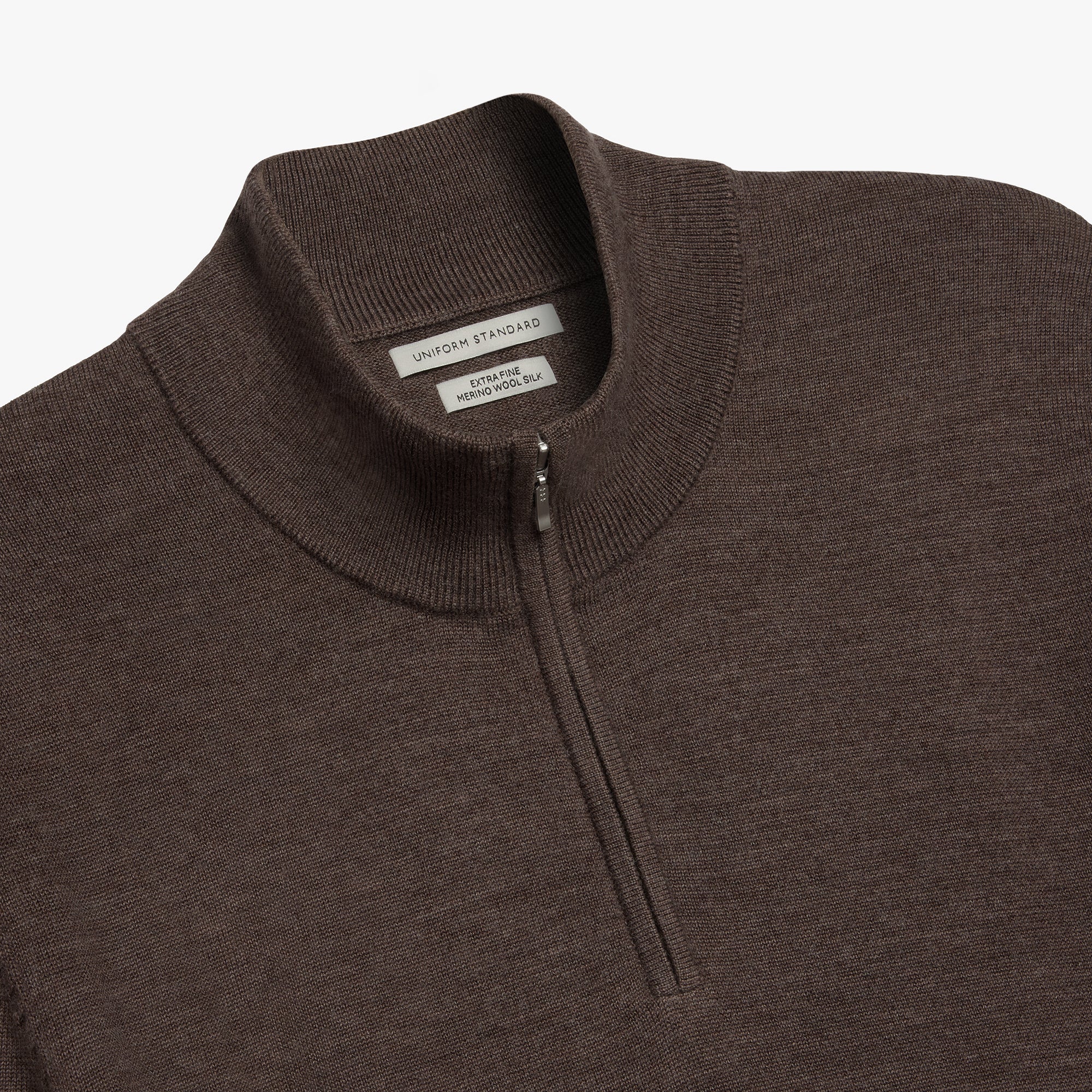 Merino Wool Silk Half Zip Mocha Melange Mens