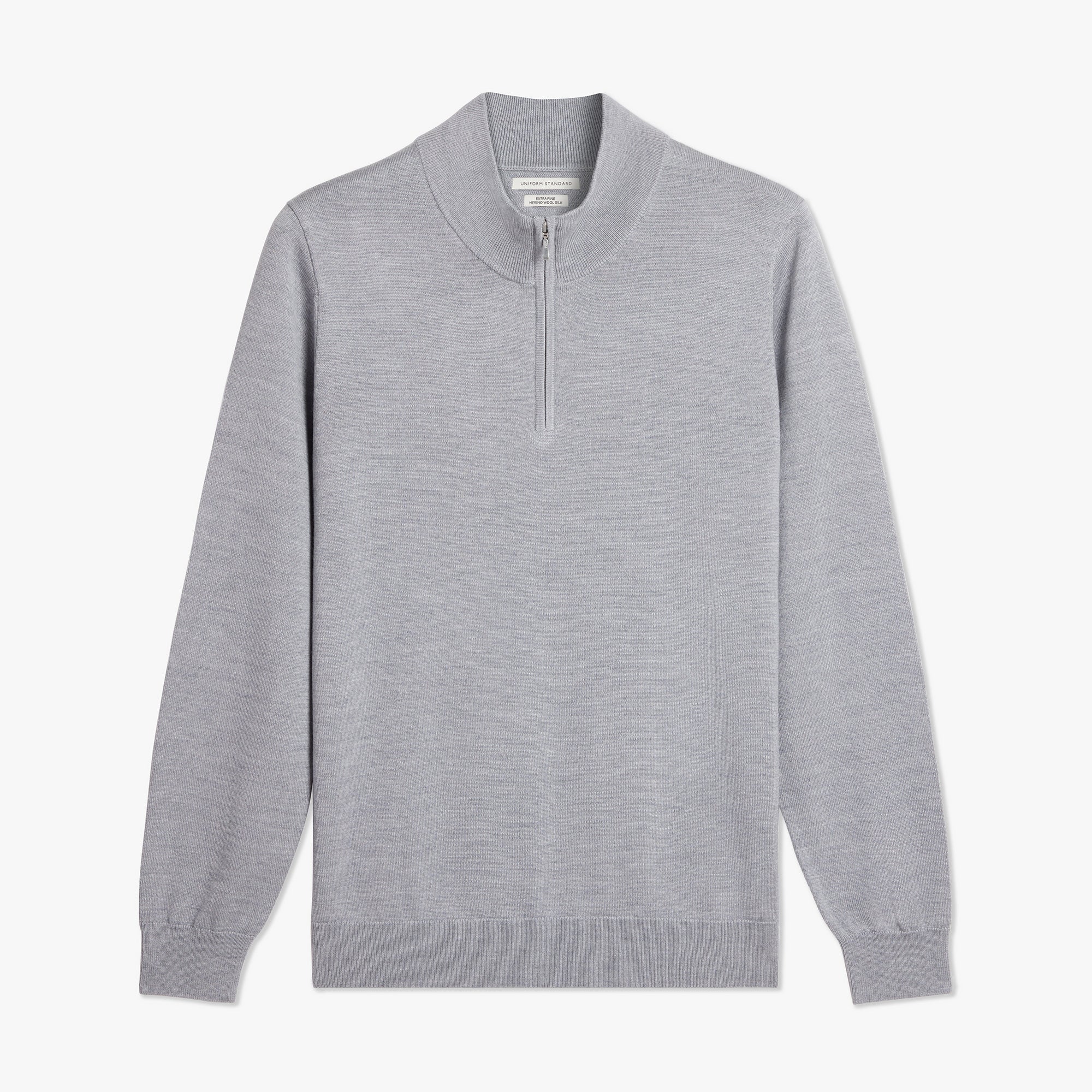 Merino Wool Silk Half Zip Platinum Melange Mens