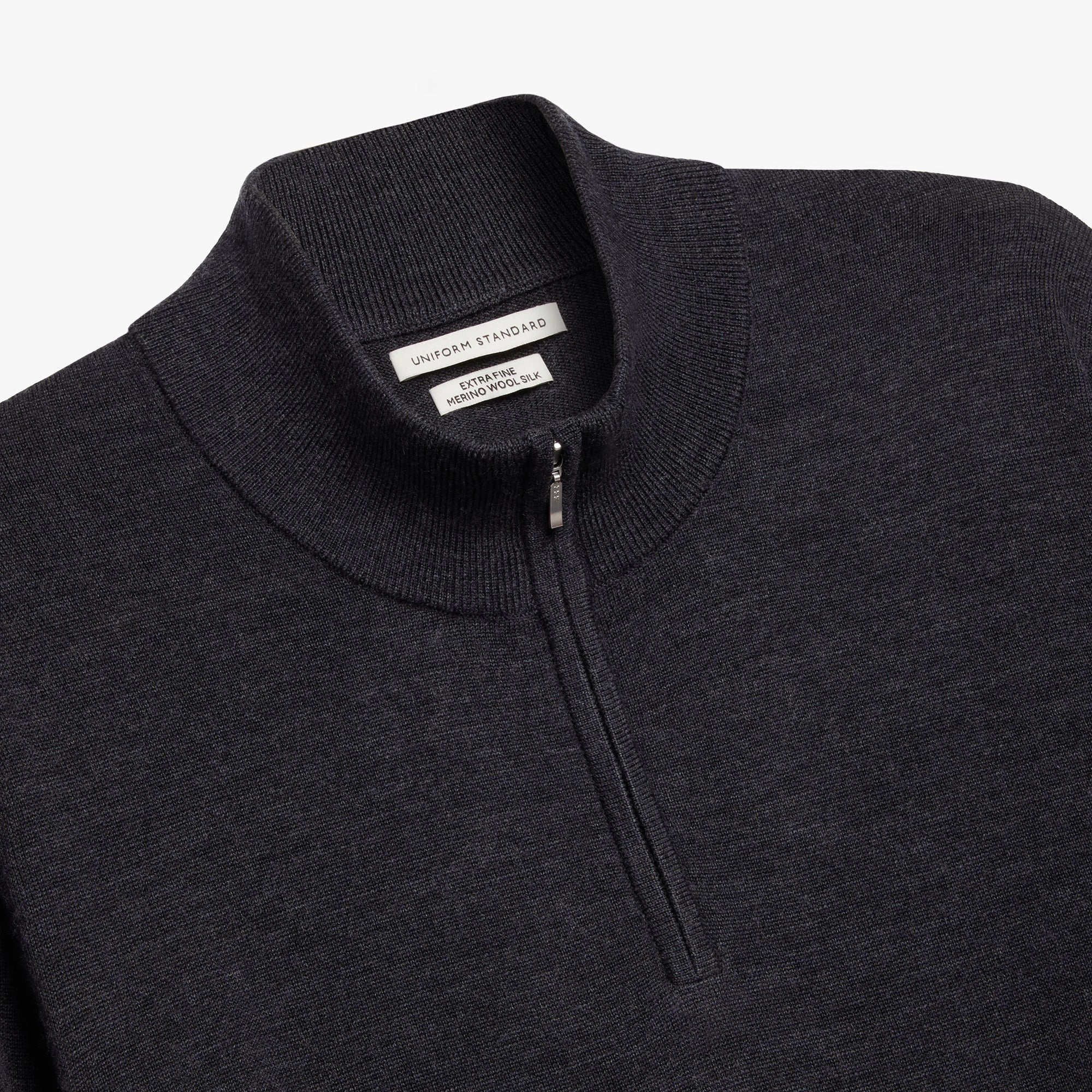 Merino Wool Silk Half Zip Shadow Melange Mens