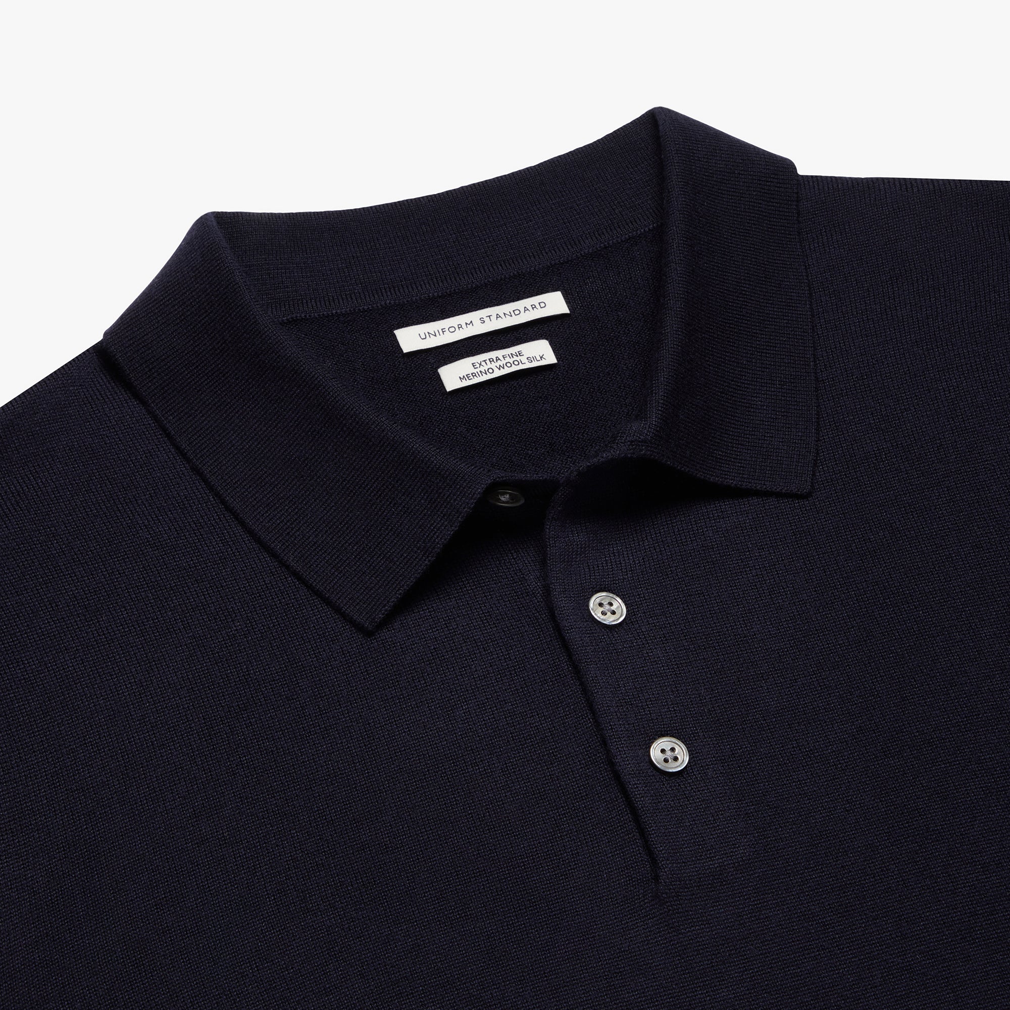 Merino Wool Silk Button Polo Navy Mens