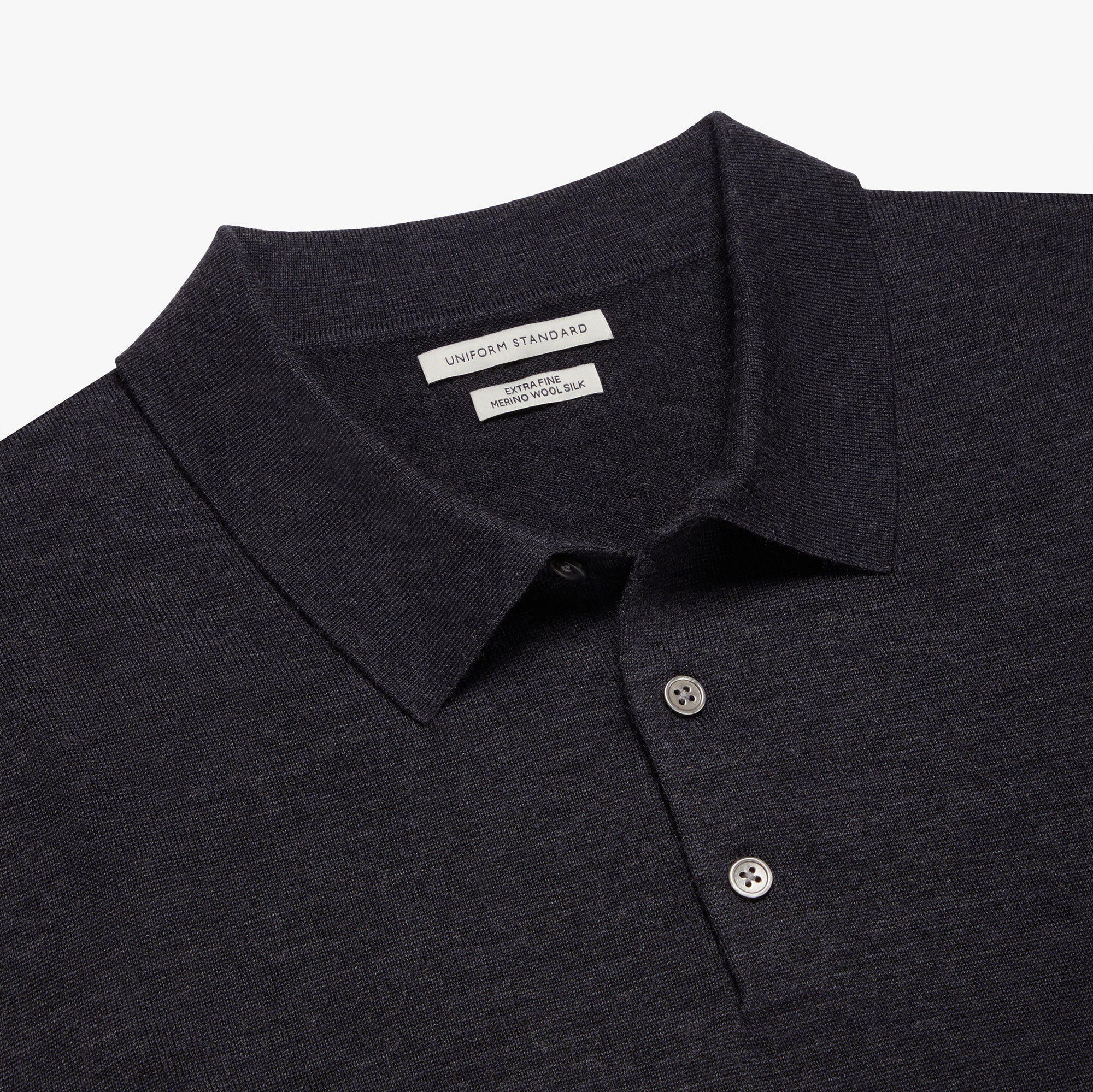 Merino Wool Silk Button Polo Shadow Melange Mens