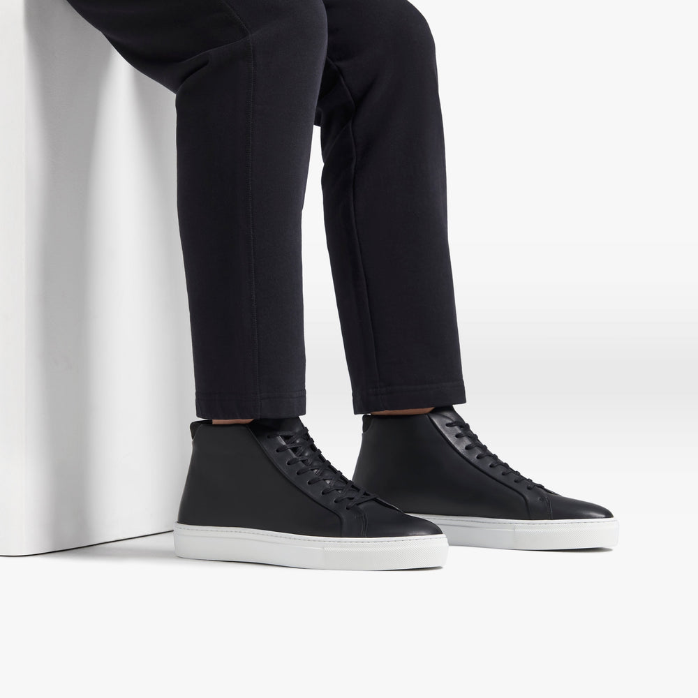 Uniform Standard Men's Series 4 mid top minimalist leather sneaker in Black handcrafted in Portugal