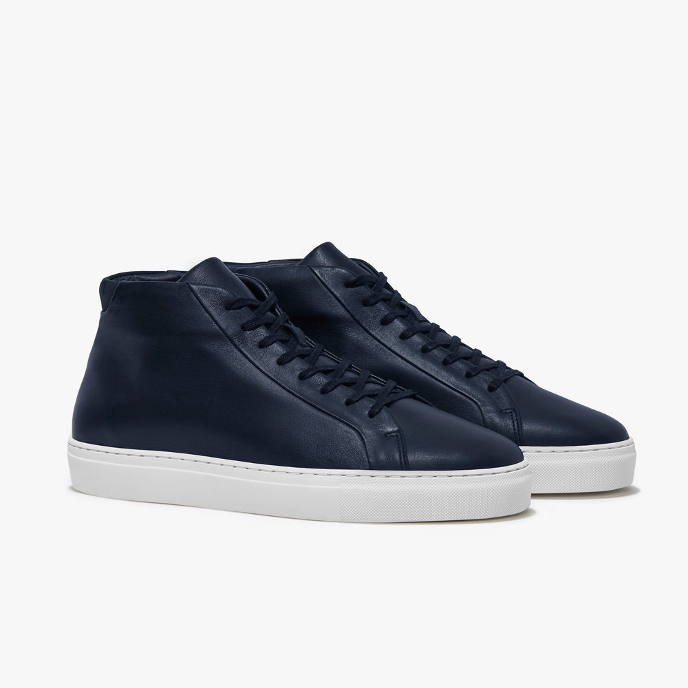 Uniform Standard Men's Series 4 mid top minimalist leather sneaker in Blue handcrafted in Portugal