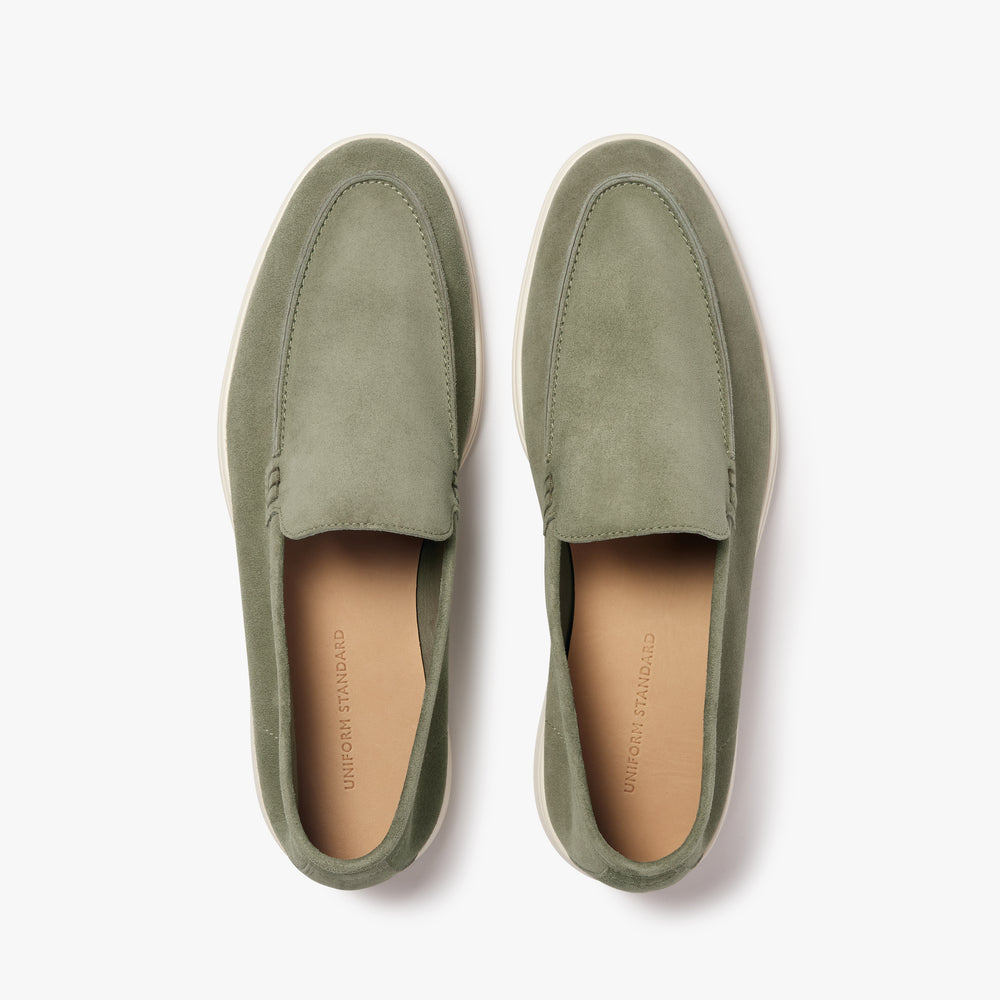 Uniform Standard Men's minimalist leather loafer in Green handcrafted in Portugal