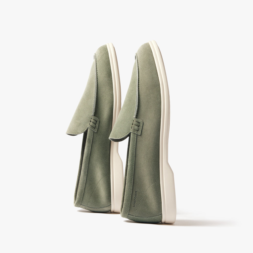 Uniform Standard Men's minimalist leather loafer in Green handcrafted in Portugal