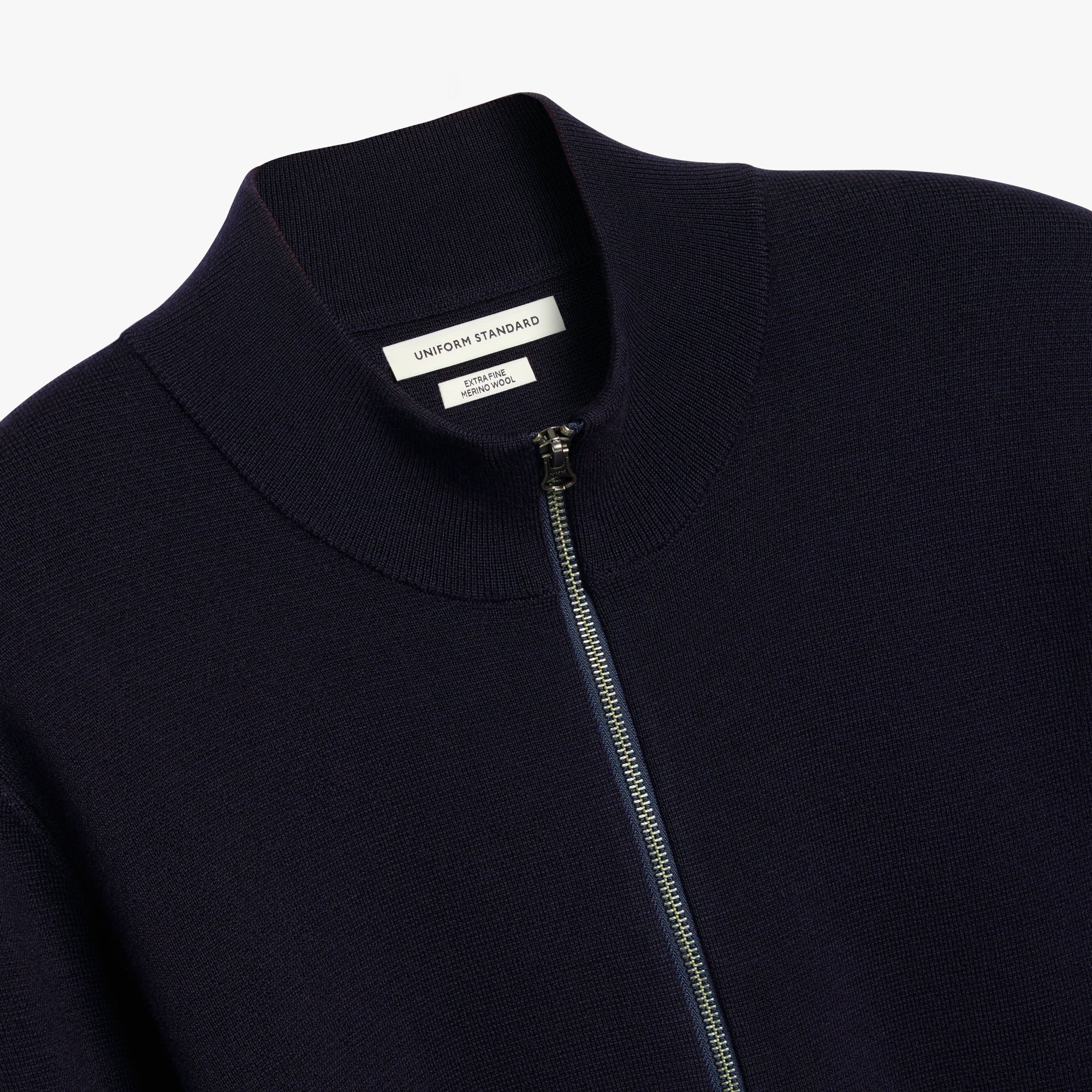 Merino Wool Full Zip Cardigan Navy Mens