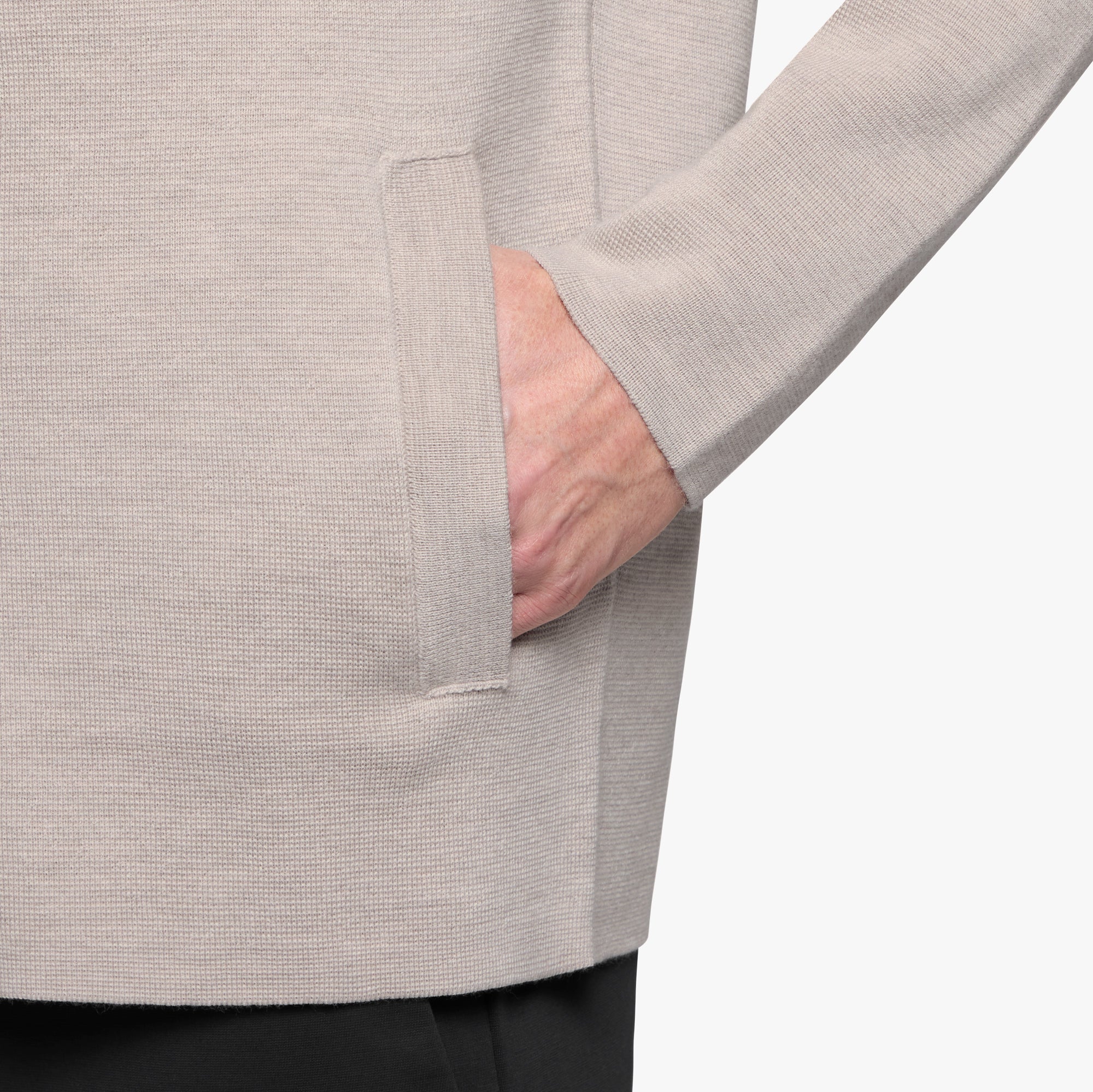 Merino Wool Full Zip Cardigan Ecru Mens