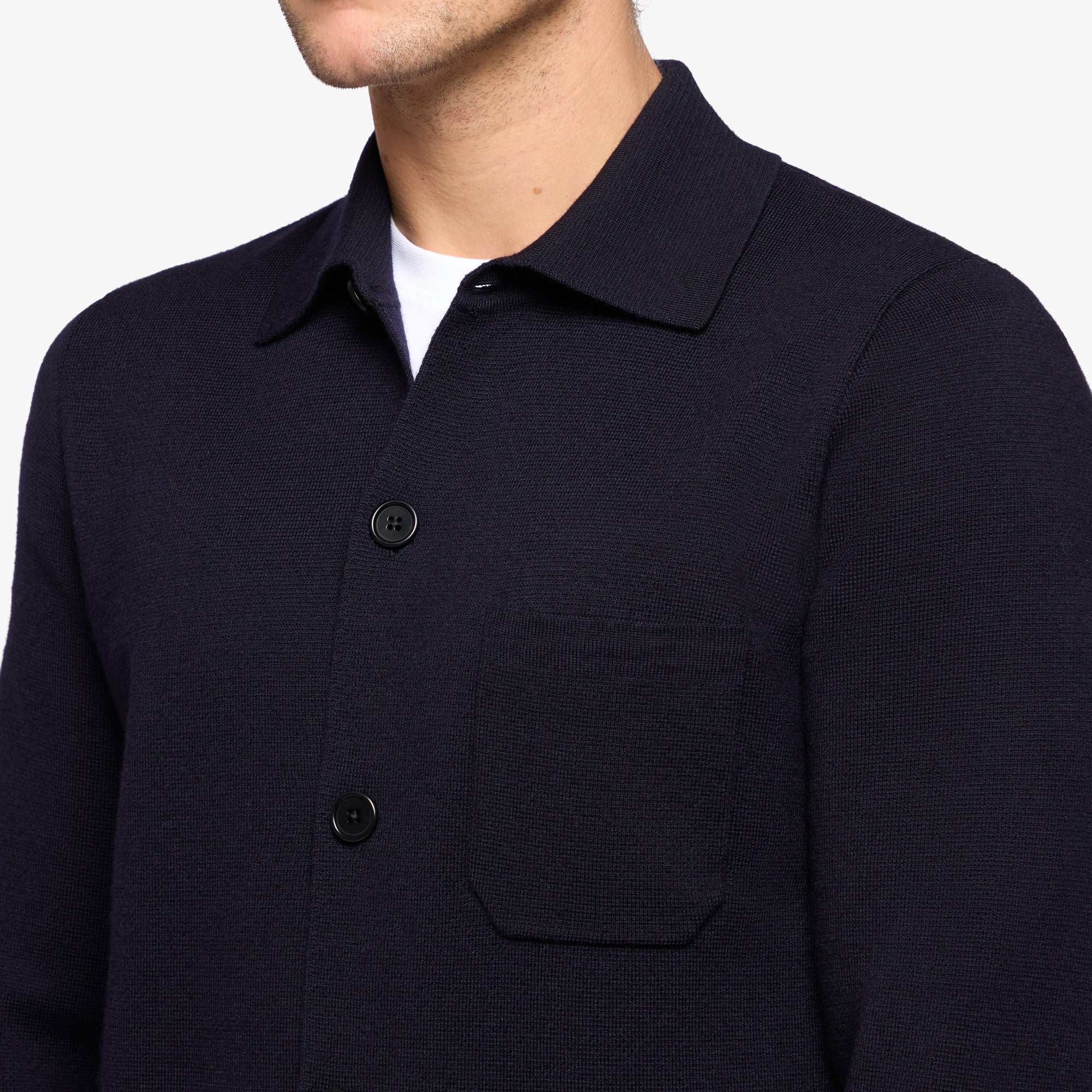 Merino Wool Knit Overshirt Navy Mens