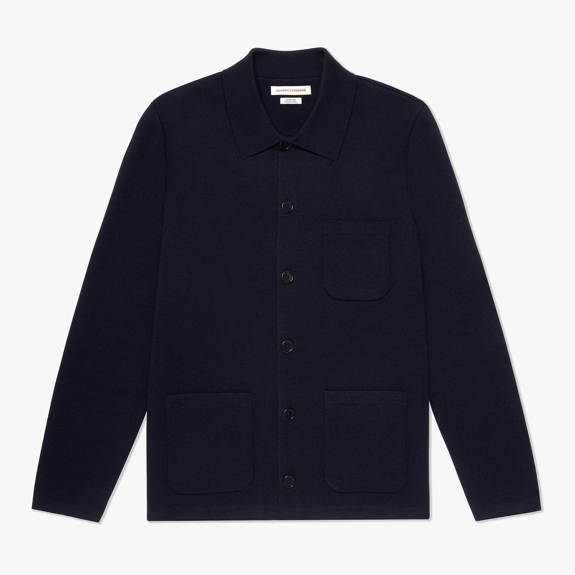 Merino Wool Knit Overshirt Navy Mens