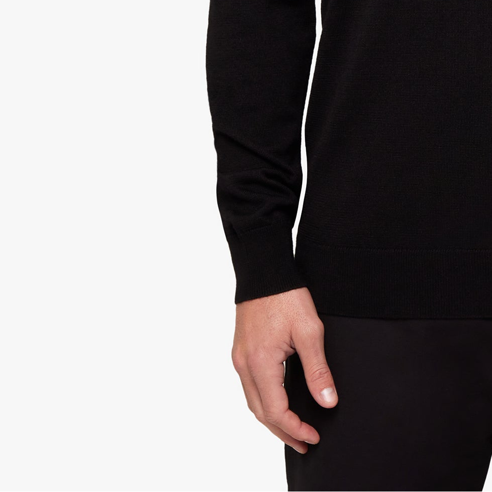 Merino Wool Silk Button Polo Black Mens