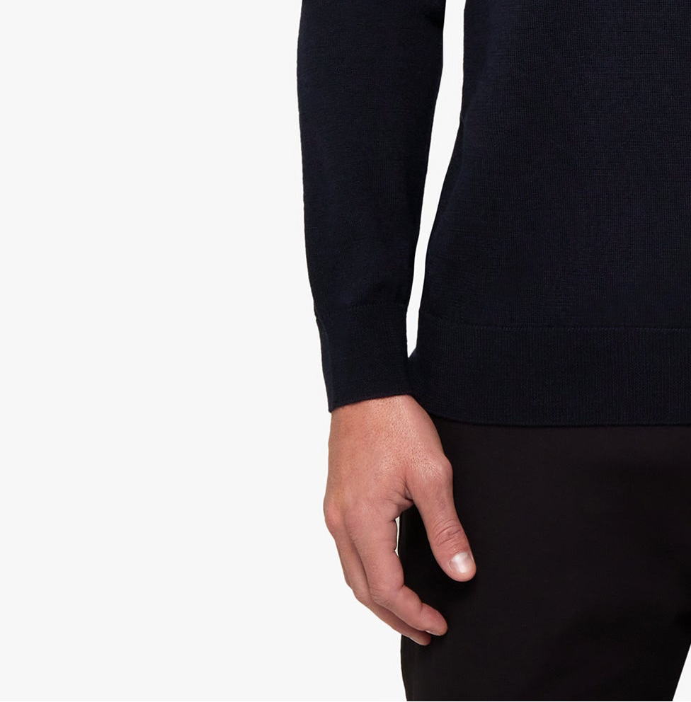 Merino Wool Silk Button Polo Navy Mens