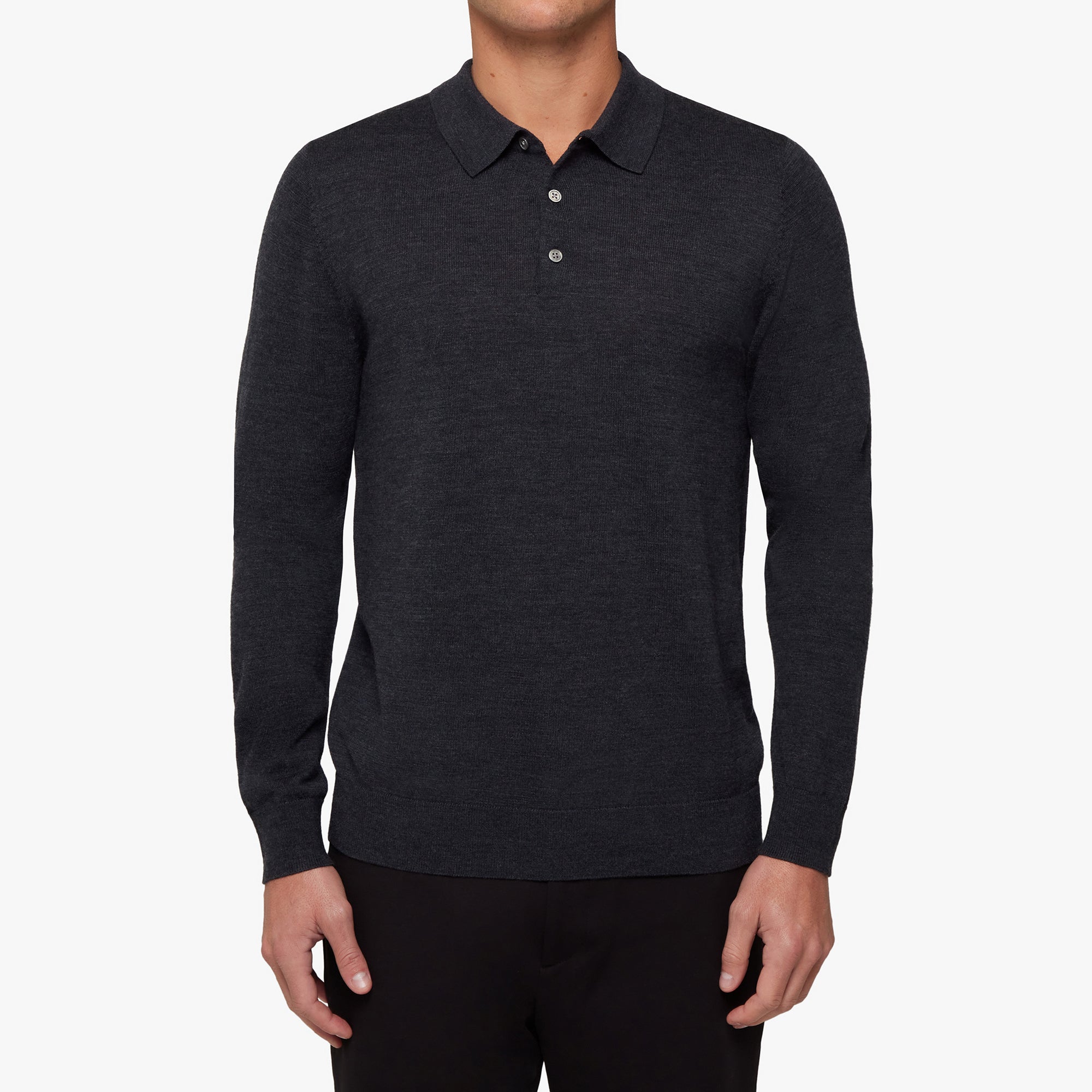 Merino Wool Silk Button Polo Shadow Melange Mens