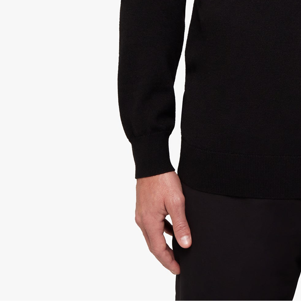 Merino Wool Silk Half Zip Black Mens