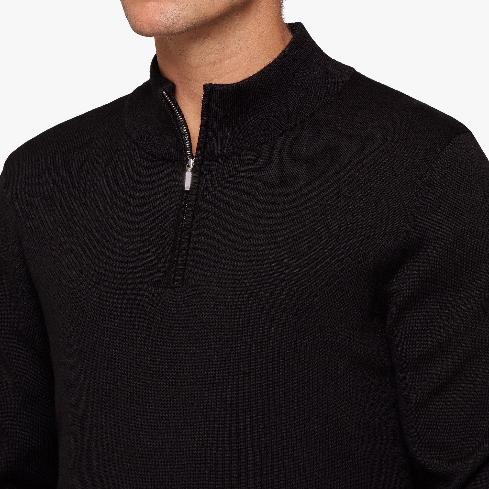 Merino Wool Silk Half Zip Black Mens