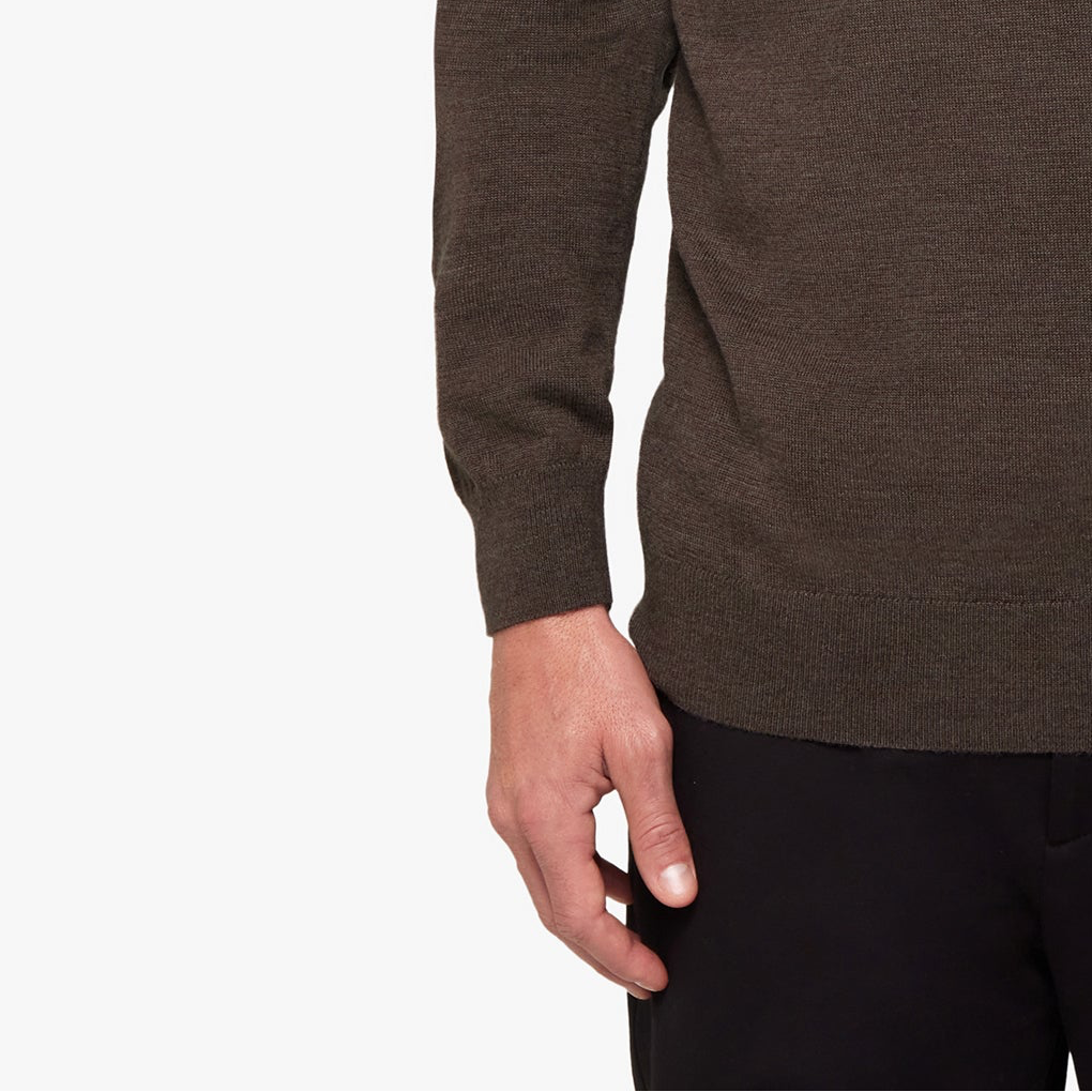 Merino Wool Silk Half Zip Mocha Melange Mens