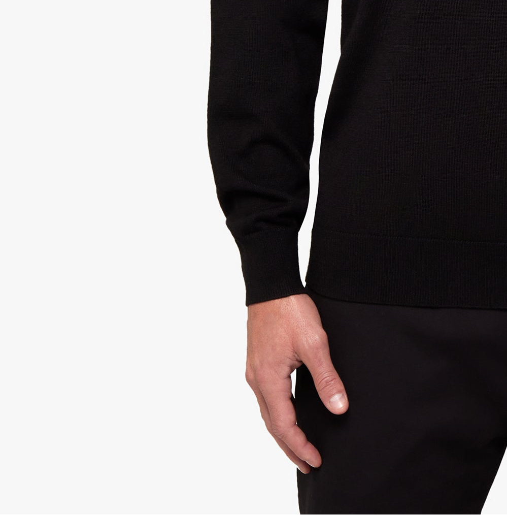 Merino Wool Silk Relaxed Polo Black Mens
