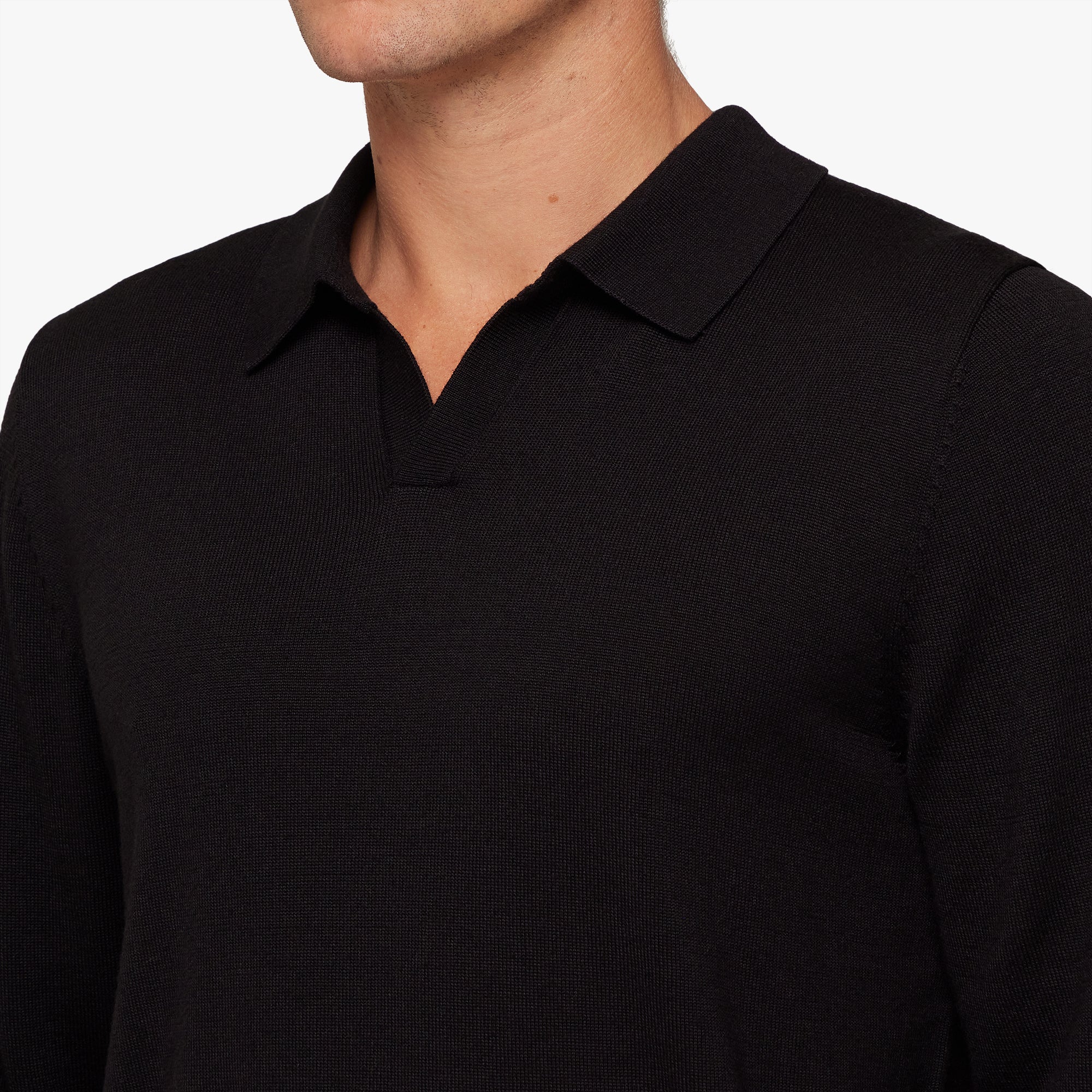 Merino Wool Silk Relaxed Polo Black Mens