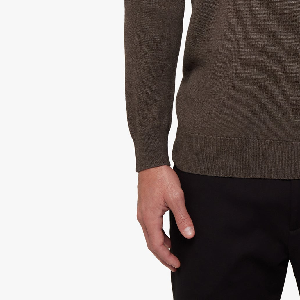 Merino Wool Silk Relaxed Polo Mocha Melange Mens