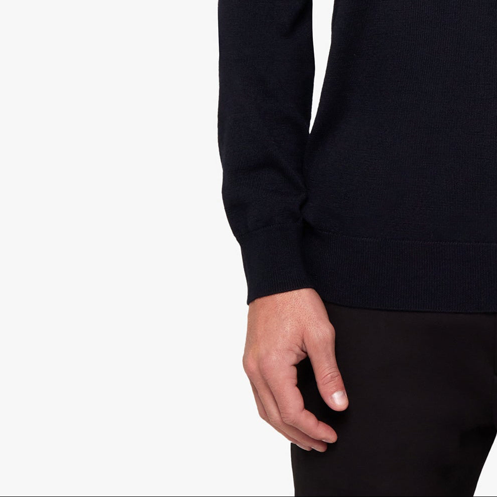 Merino Wool Silk Relaxed Polo Navy Mens