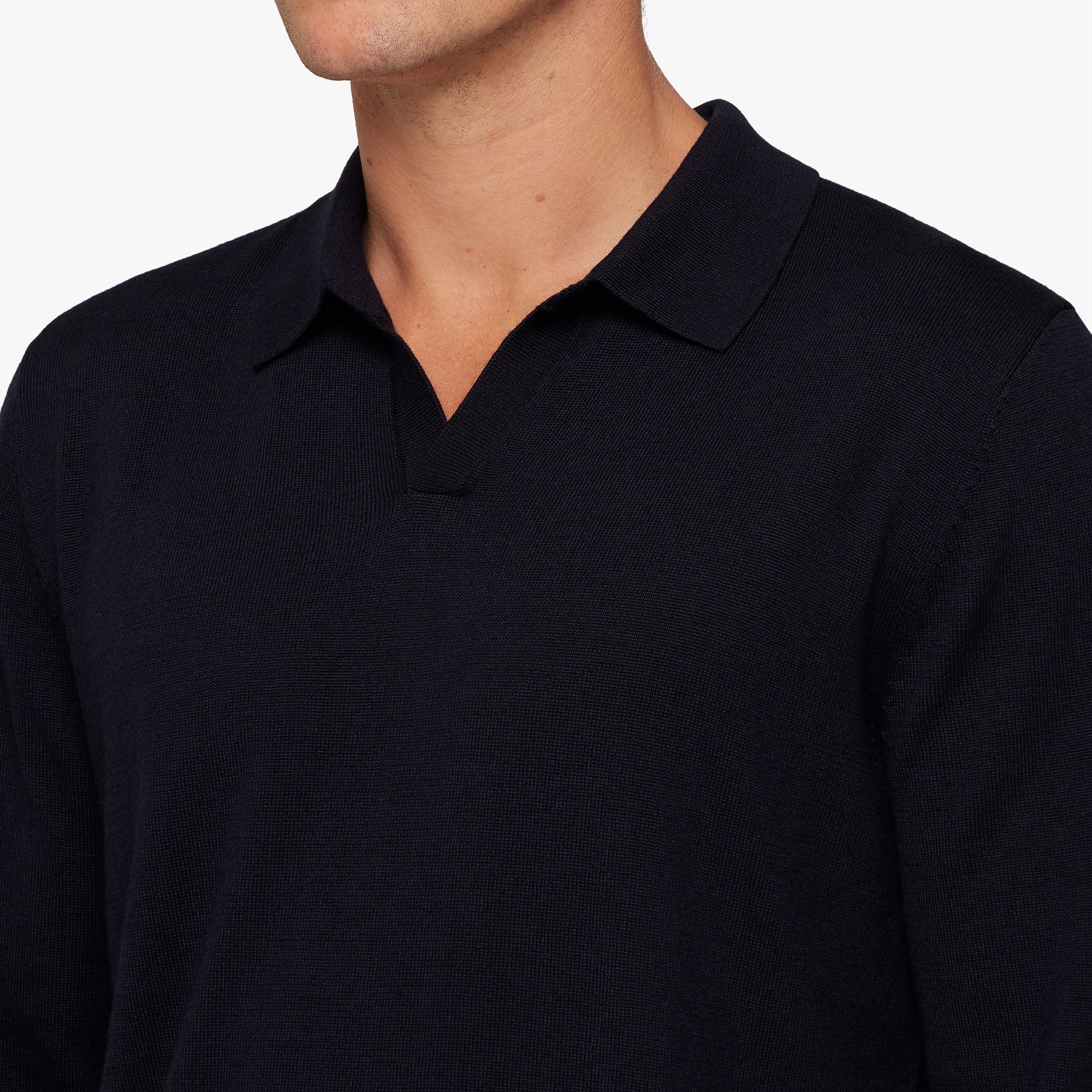 Merino Wool Silk Relaxed Polo Navy Mens
