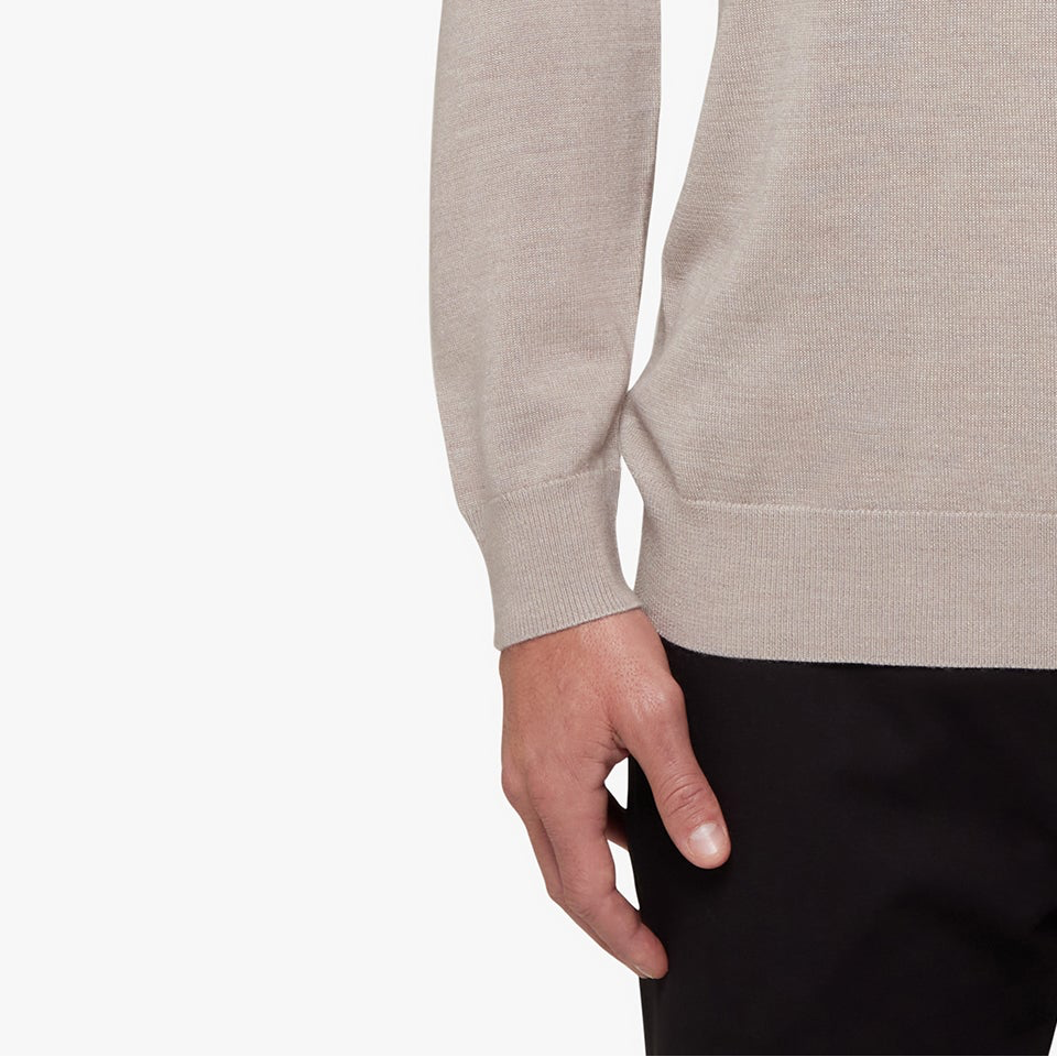 Merino Wool Silk Relaxed Polo Oatmeal Melange Mens