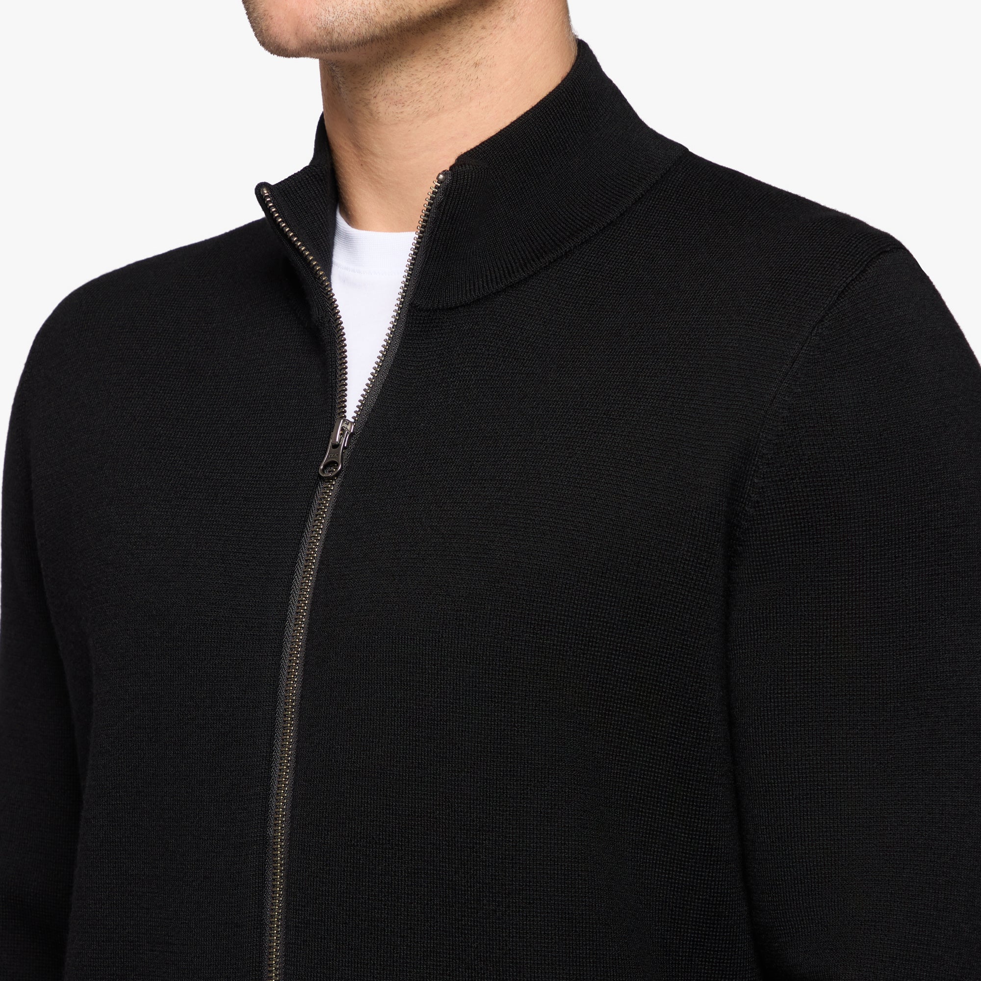 Merino Wool Full Zip Cardigan Black Mens