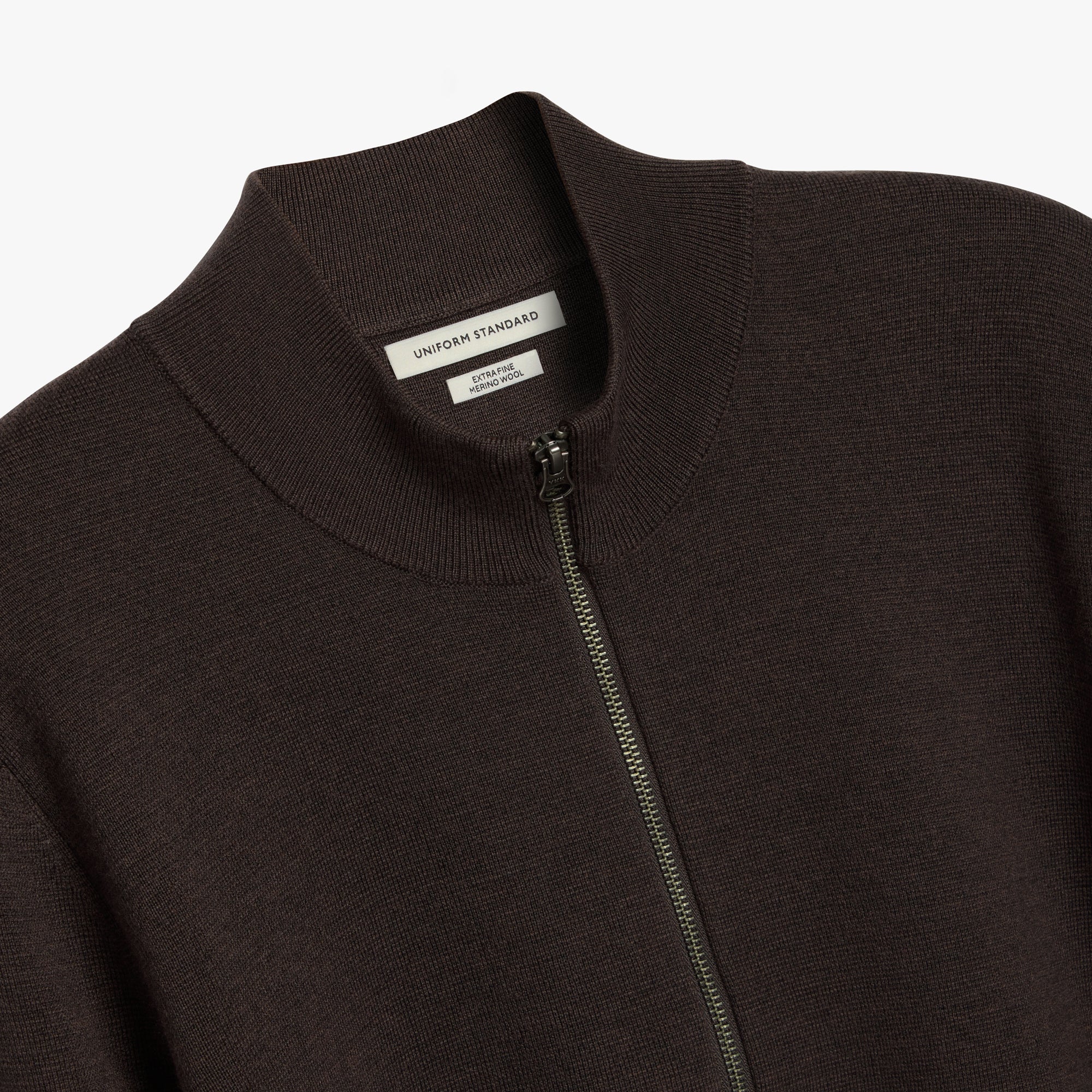 Merino Wool Full Zip Cardigan Espresso Mens