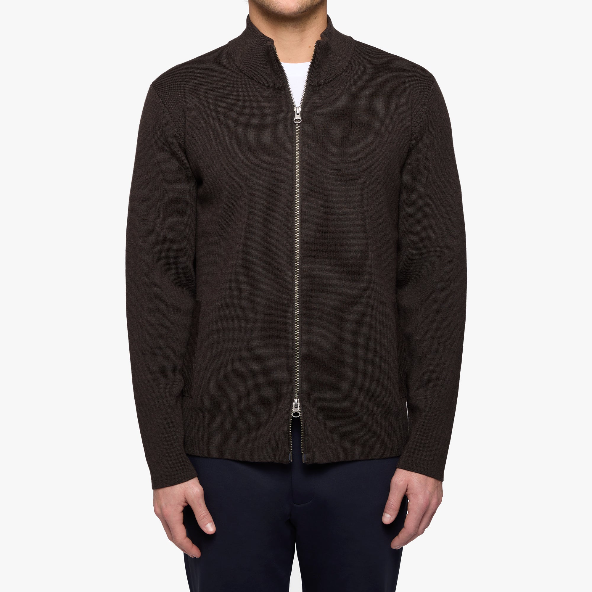 Merino Wool Full Zip Cardigan Espresso Mens