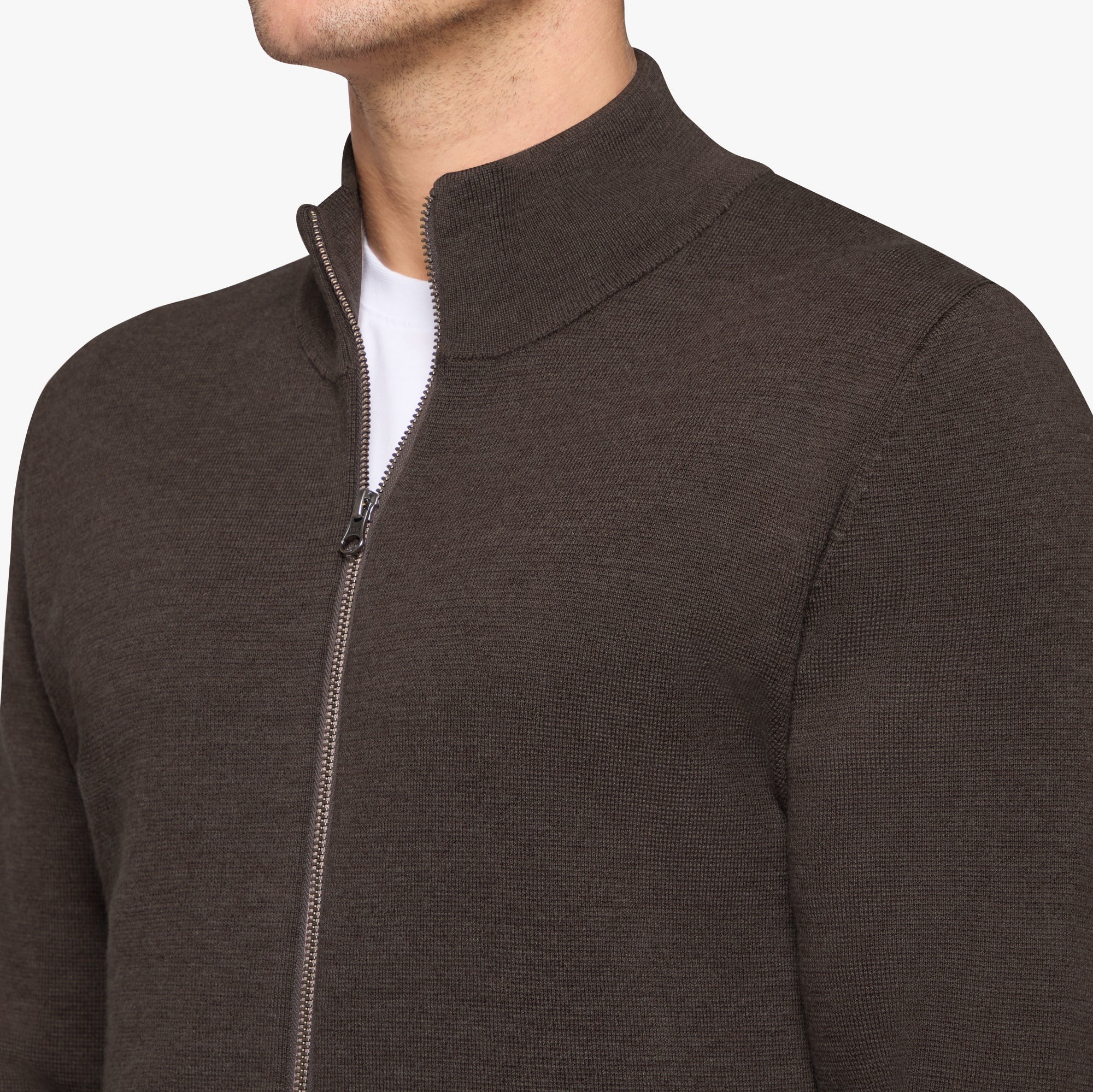 Merino Wool Full Zip Cardigan Mocha Mens