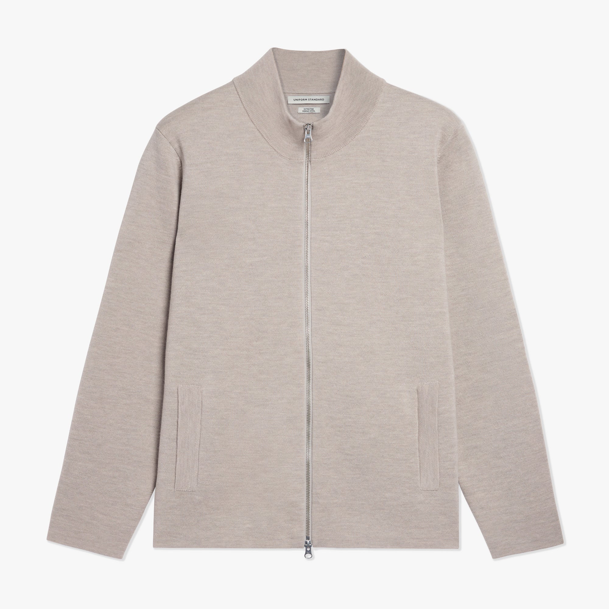 Merino Wool Full Zip Cardigan Ecru Mens