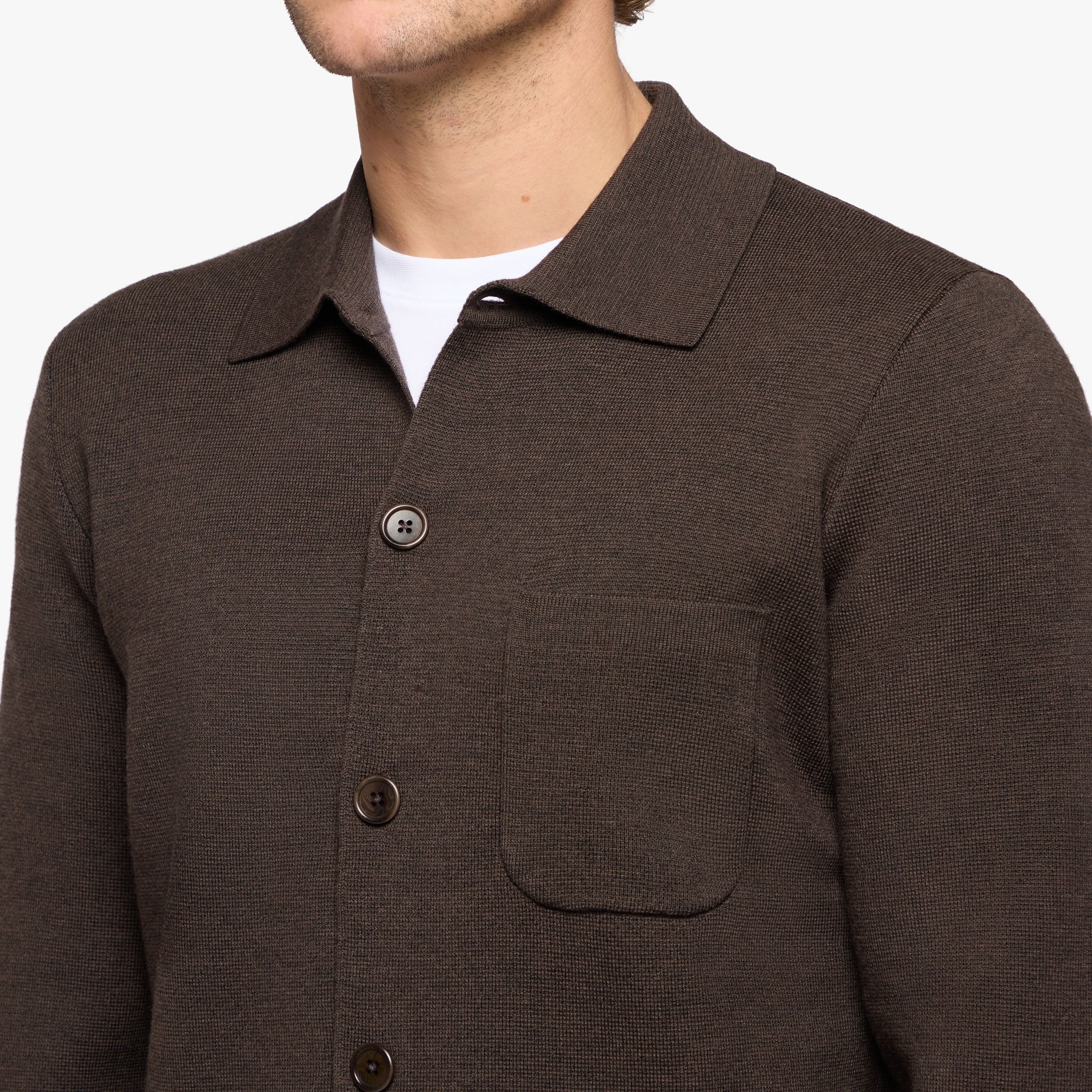 Merino Wool Knit Overshirt Espresso Mens