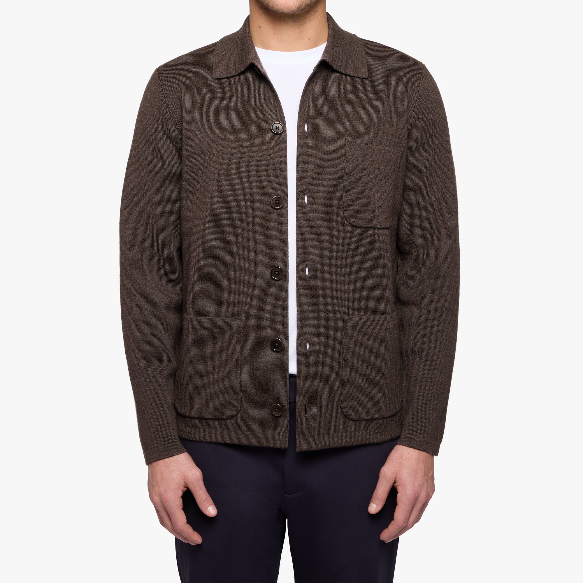 Merino Wool Knit Overshirt Espresso Mens