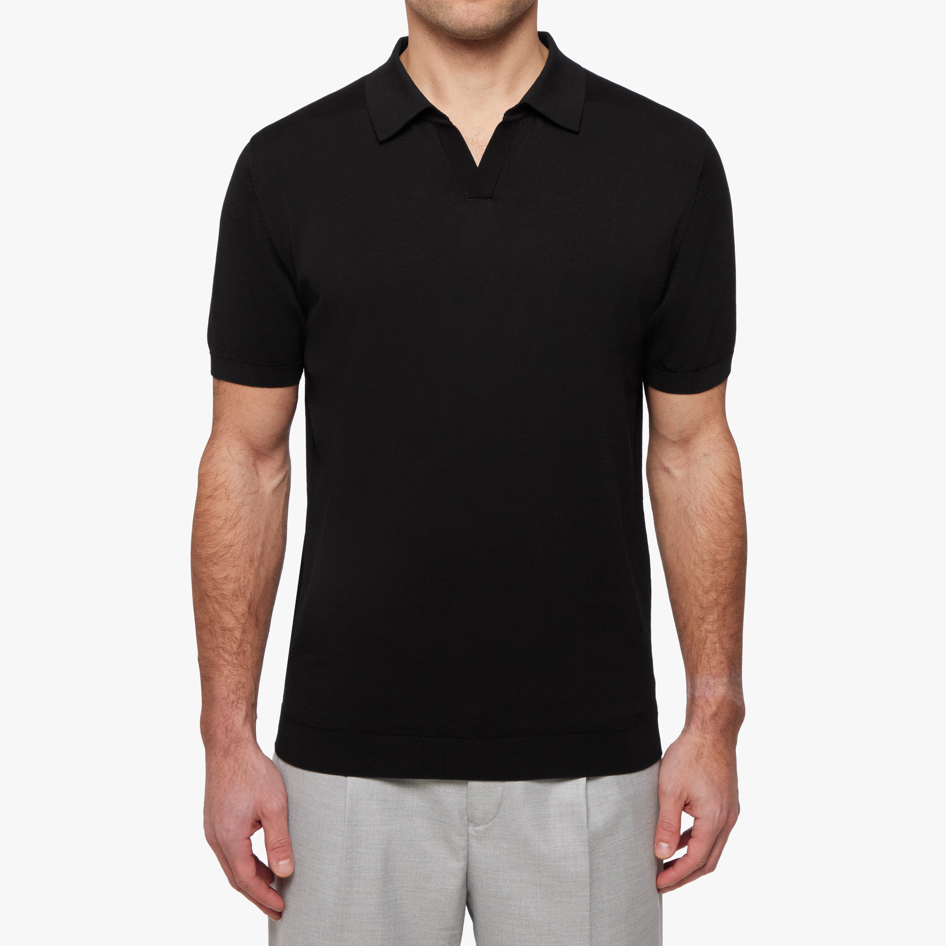 Cotton silk relaxed polo black