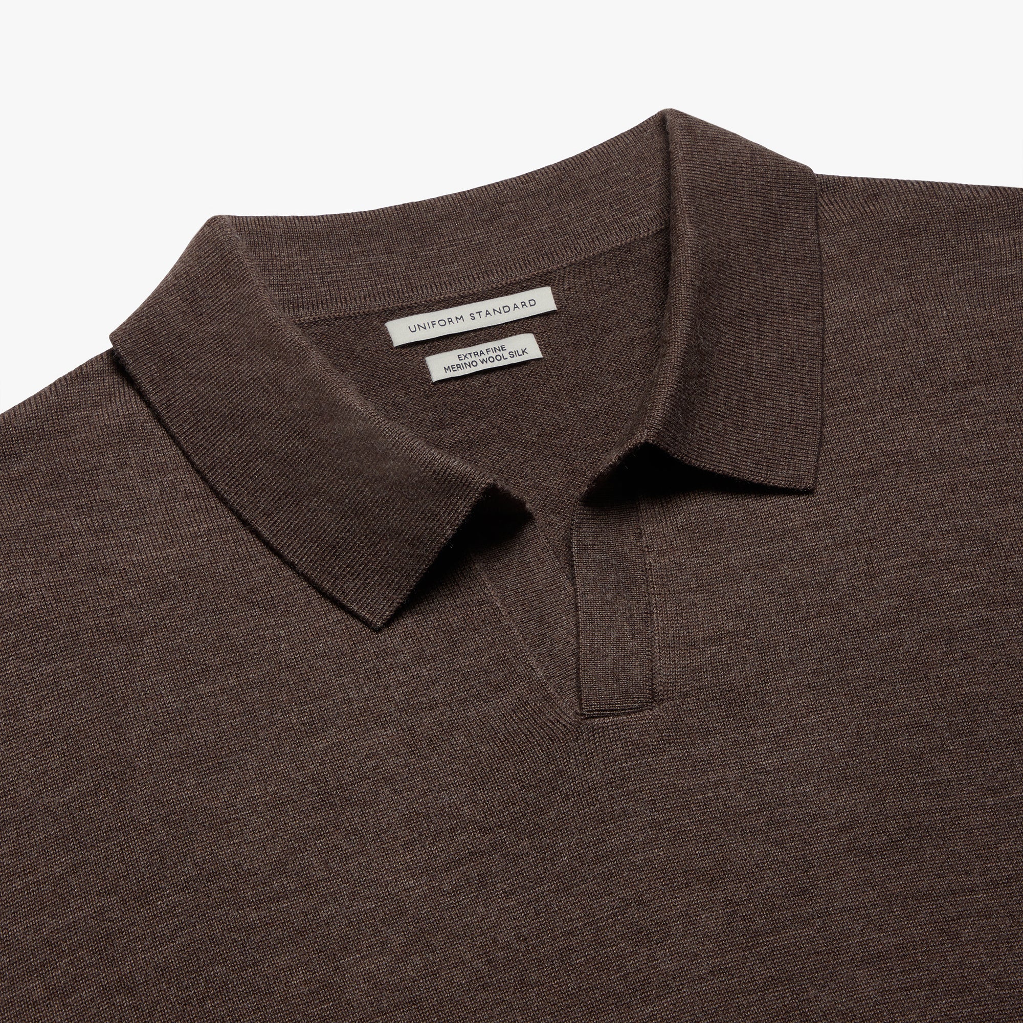 Merino Wool Silk Relaxed Polo Mocha Melange Mens