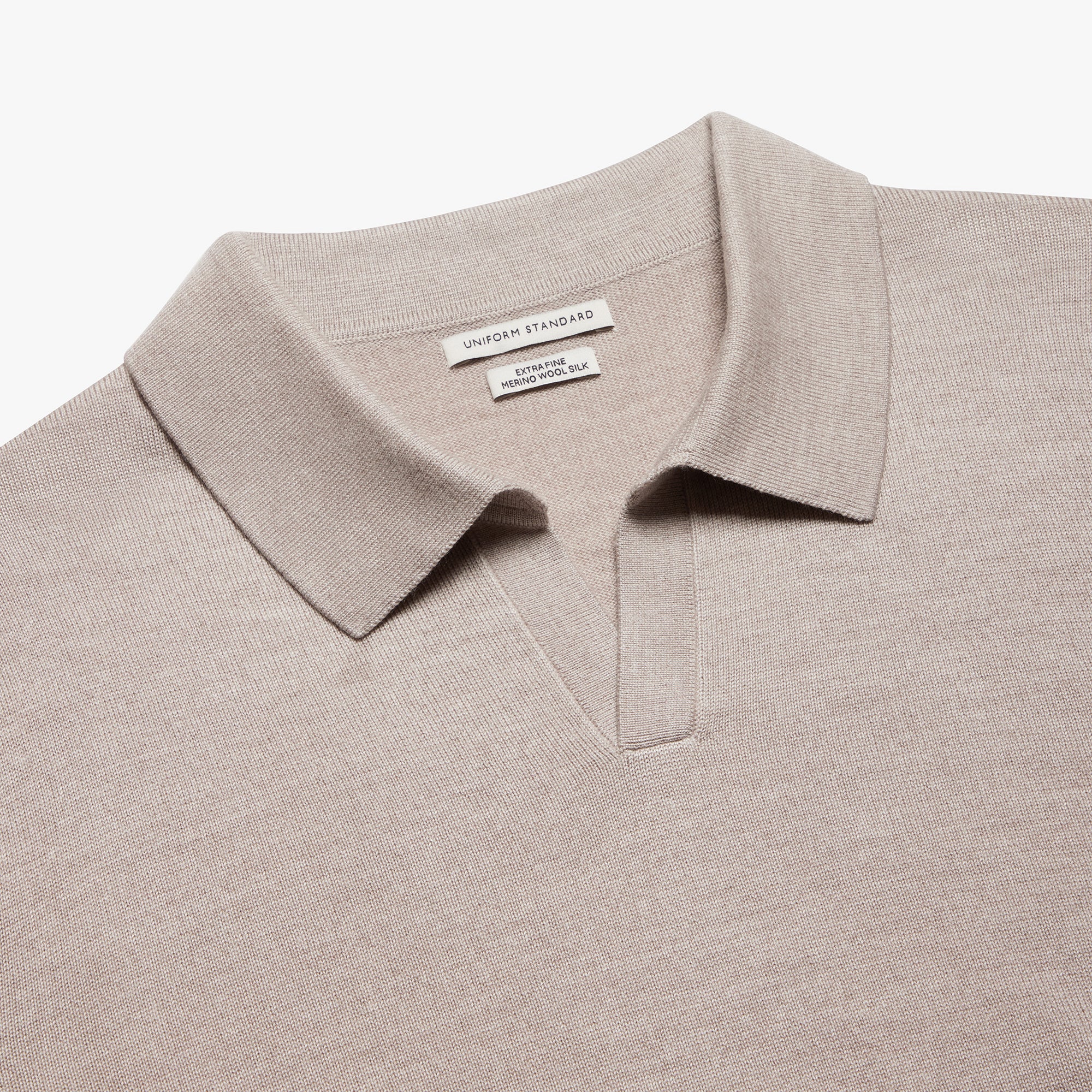 Merino Wool Silk Relaxed Polo Oatmeal Melange Mens