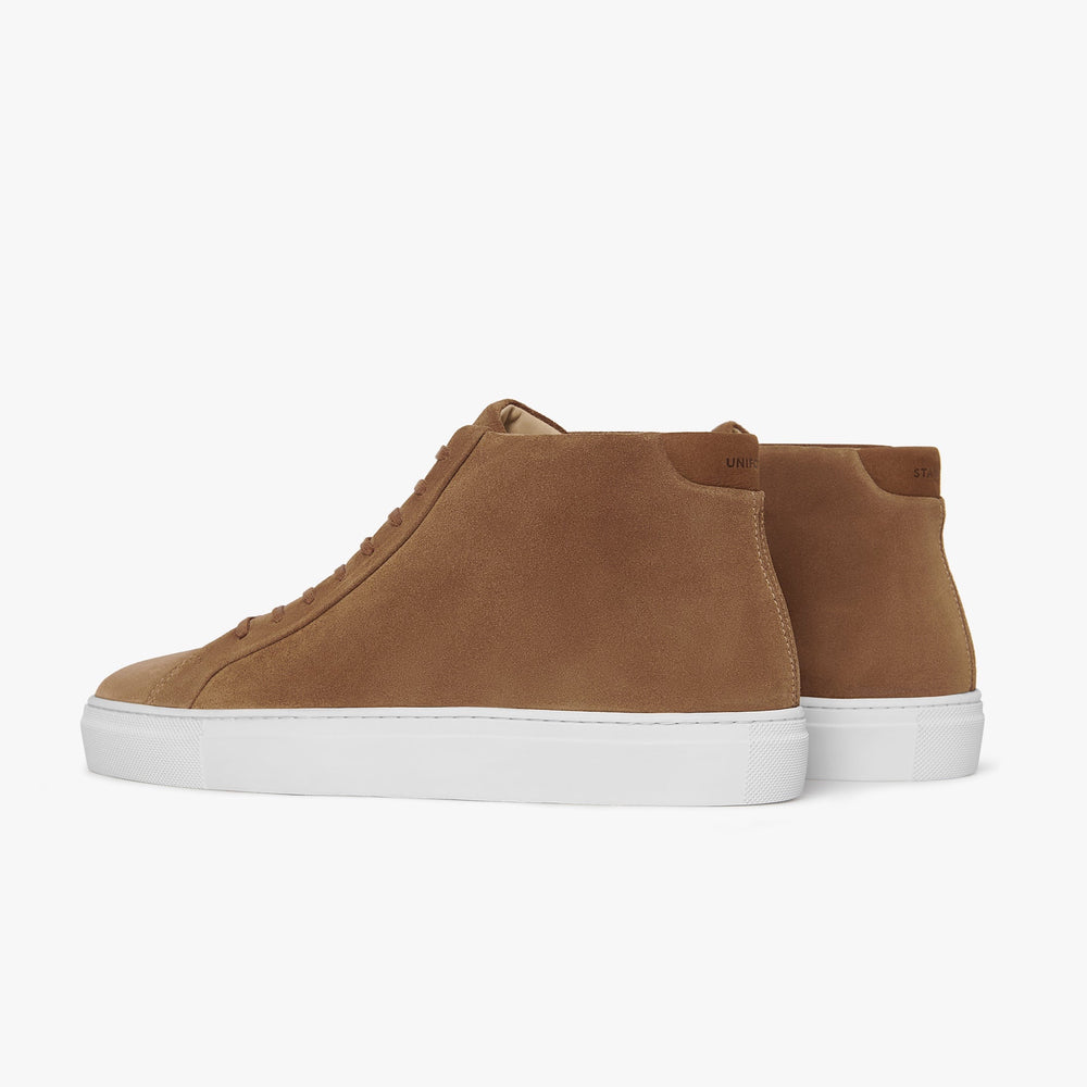 Uniform Standard Men's Series 4 mid top minimalist suede sneaker in Brown handcrafted in Portugal
