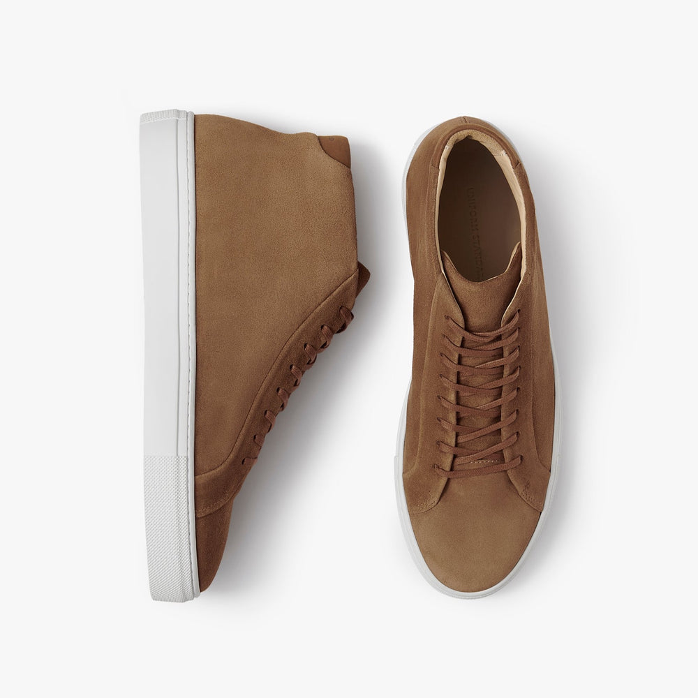 Uniform Standard Men's Series 4 mid top minimalist suede sneaker in Brown handcrafted in Portugal