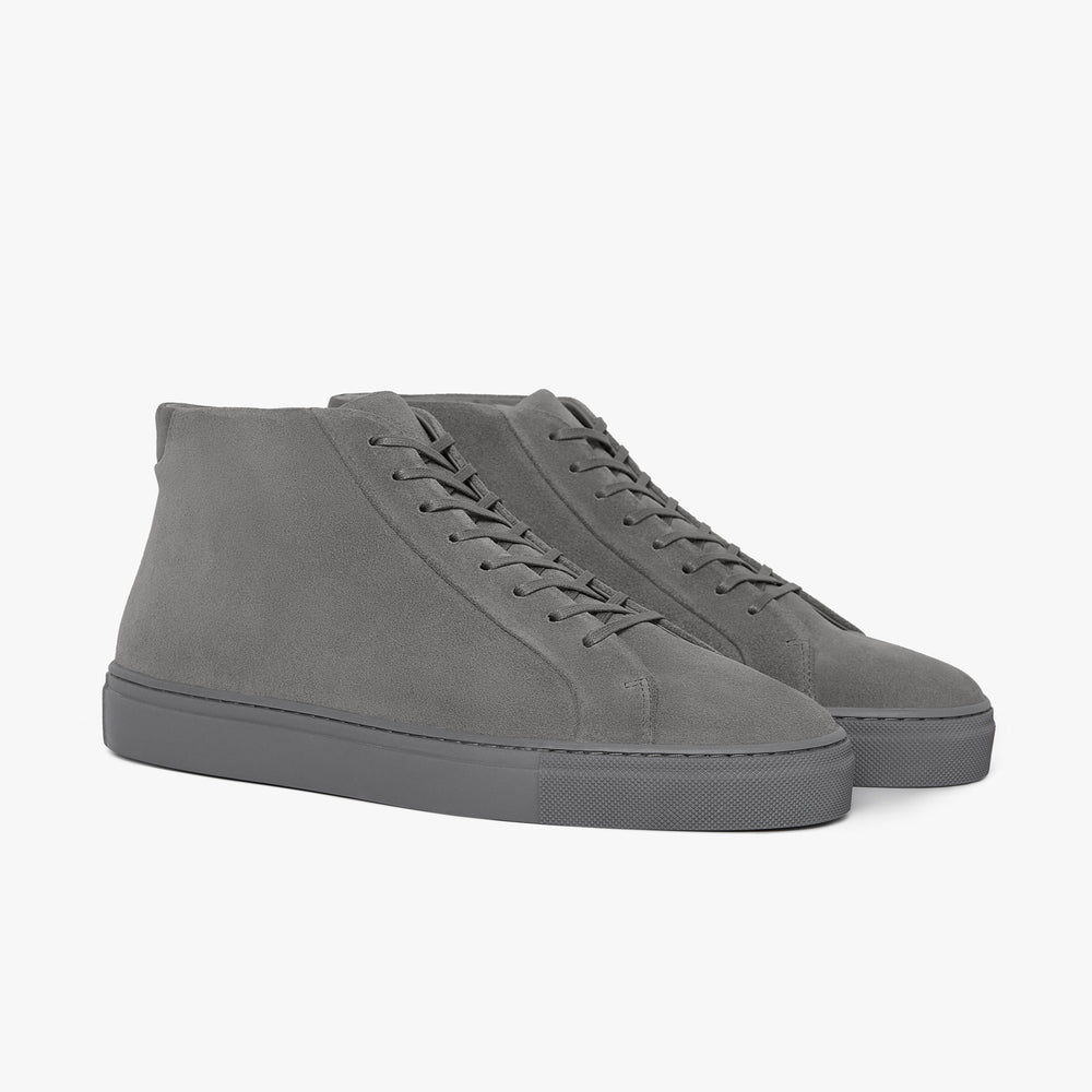 Uniform Standard Men's Series 4 mid top minimalist suede sneaker in Grey handcrafted in Portugal