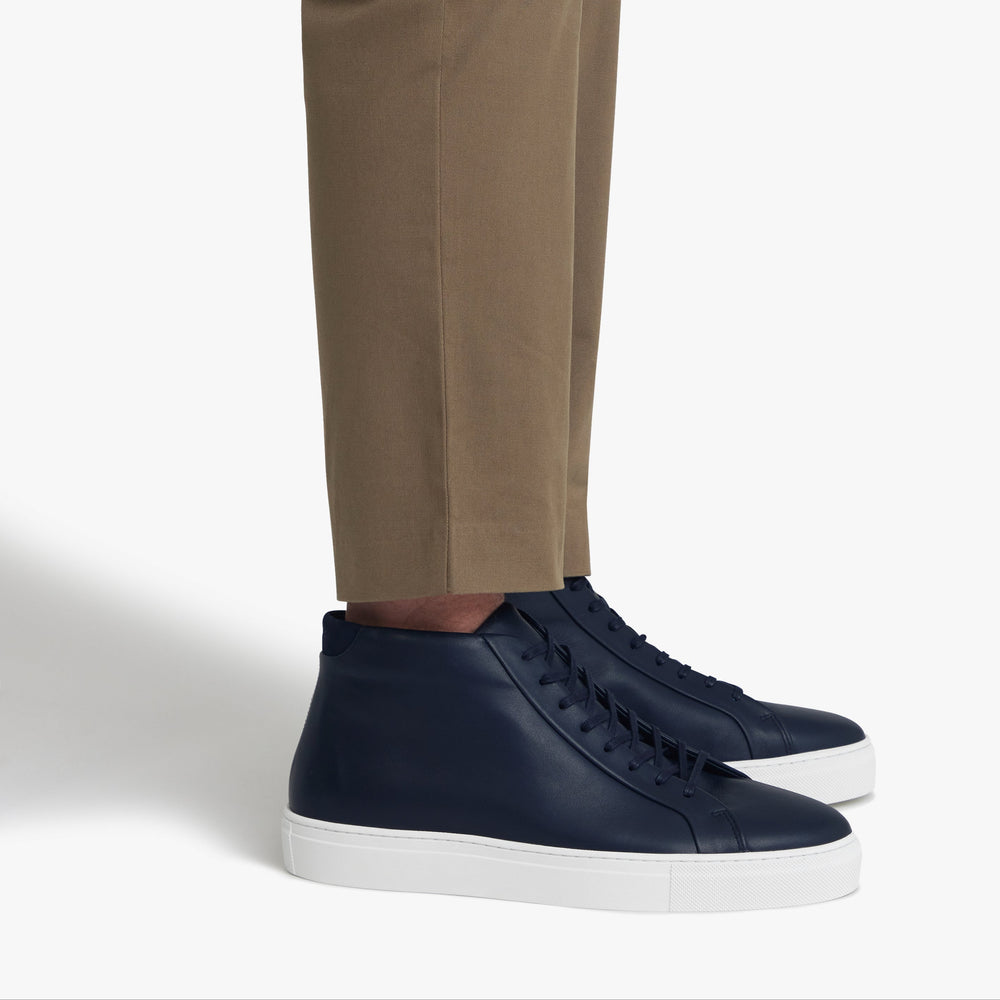 Uniform Standard Men's Series 4 mid top minimalist leather sneaker in Blue handcrafted in Portugal