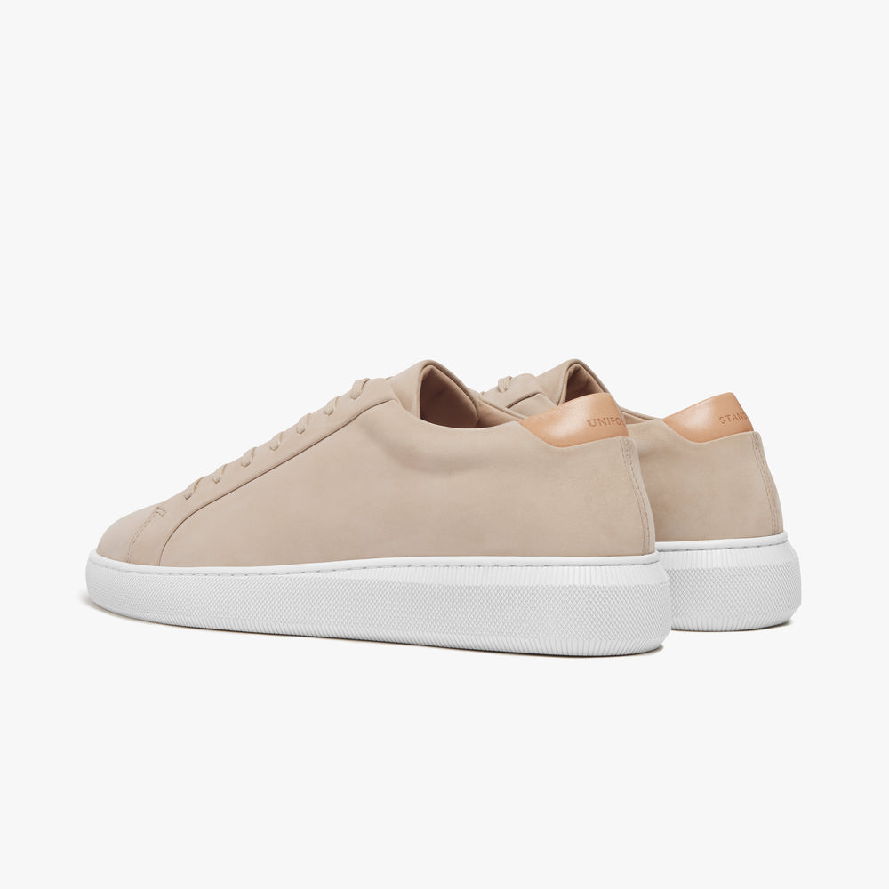 Uniform Standard Women's Series 8 minimalist nubuck leather sneaker in Beige handcrafted in Portugal