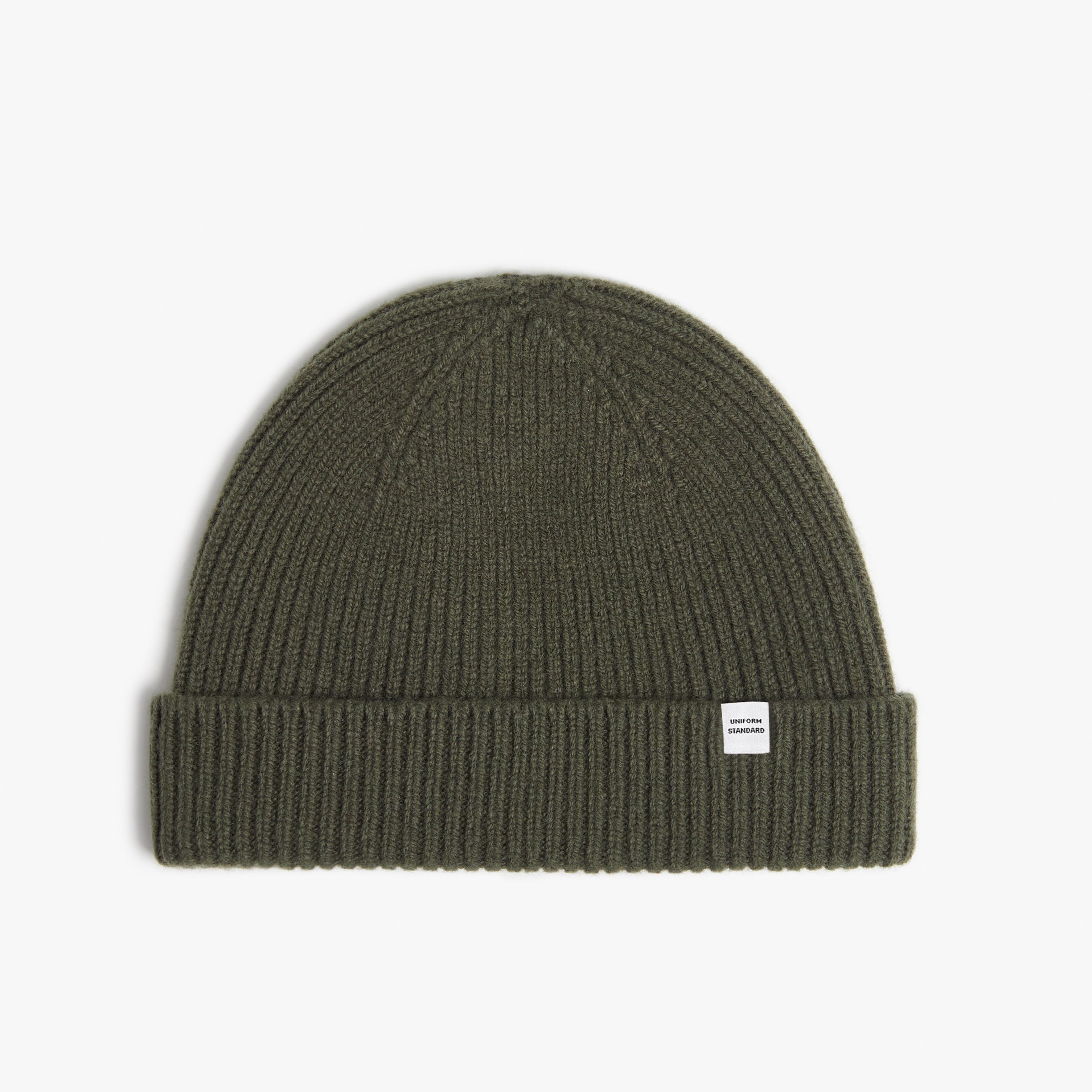 Merino Wool Rib Short Beanie Moss