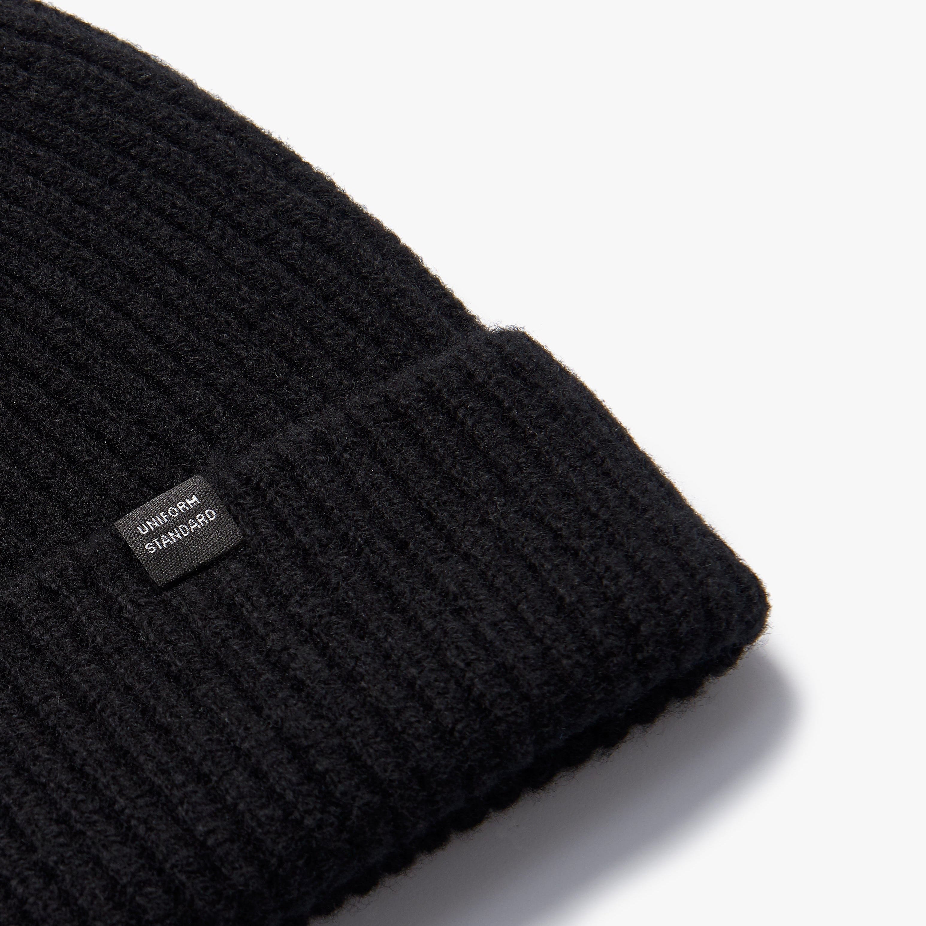 Merino Wool Rib Beanie Black