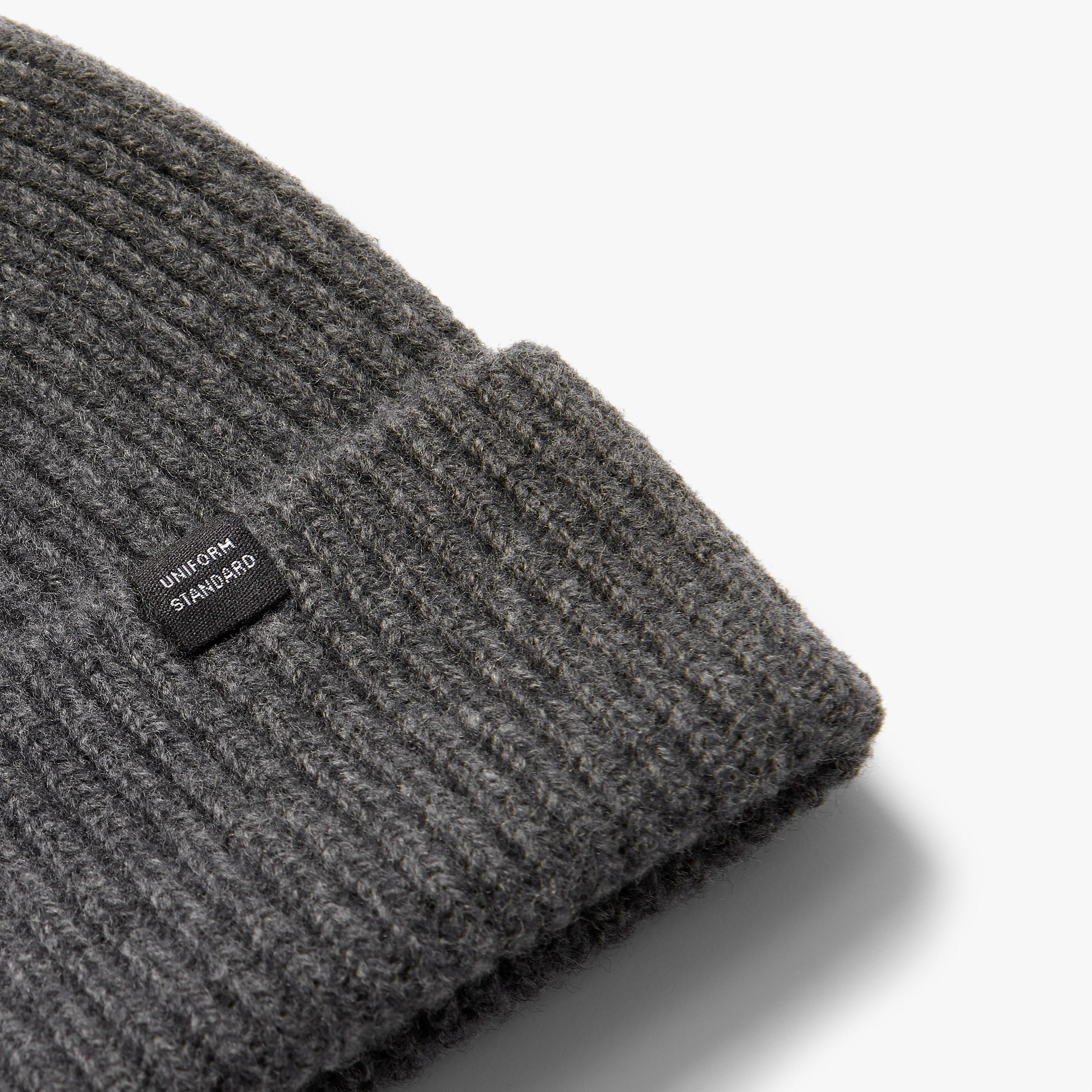 Merino Wool Rib Beanie Carbon Melange