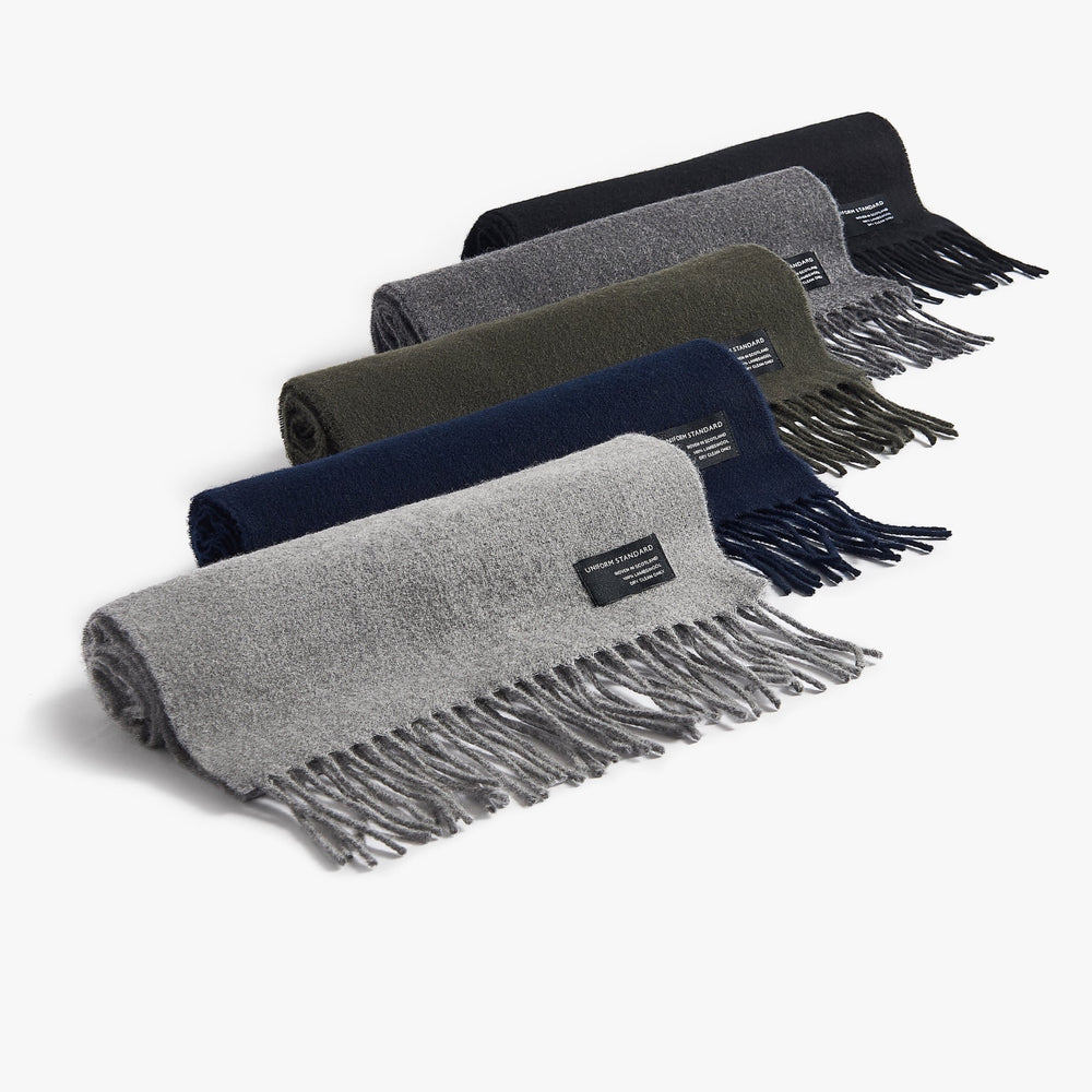 Uniform Standard luxury merino wool scarf in Black designed in East London