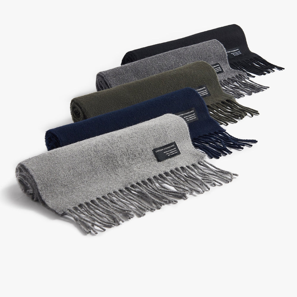 Uniform Standard luxury merino wool scarf in Grey designed in East London