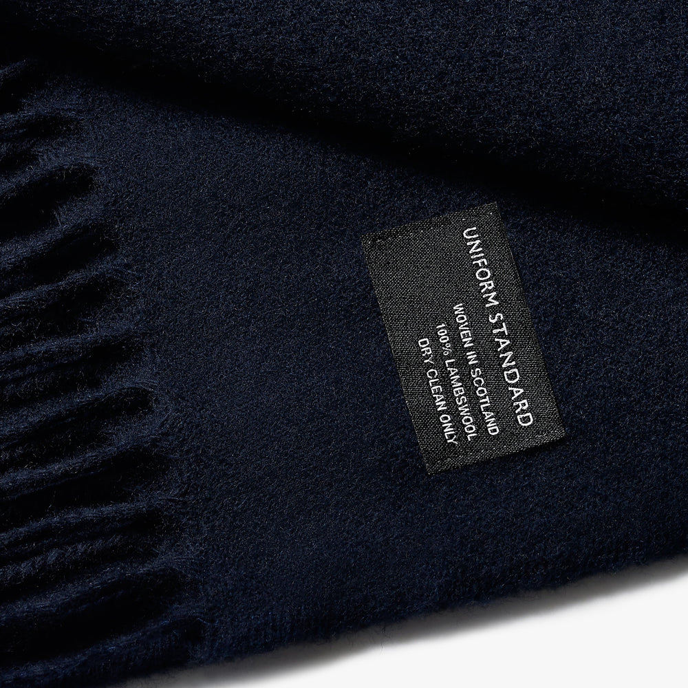 Uniform Standard luxury merino wool scarf in Blue designed in East London